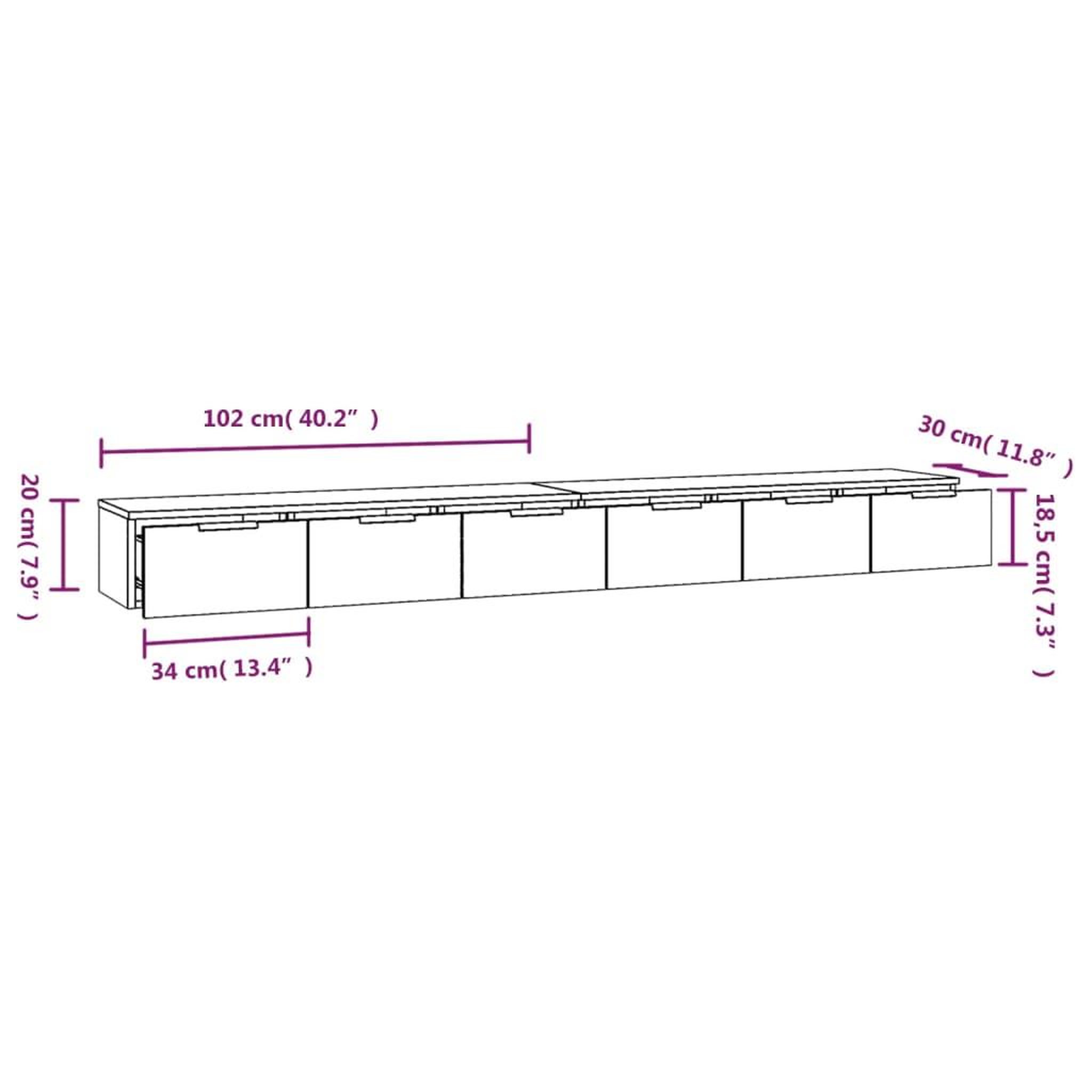 Voir la diapositive 6 : VIDAXL Armoires murales 2 pcs Chene sonoma 102x30x20 cm