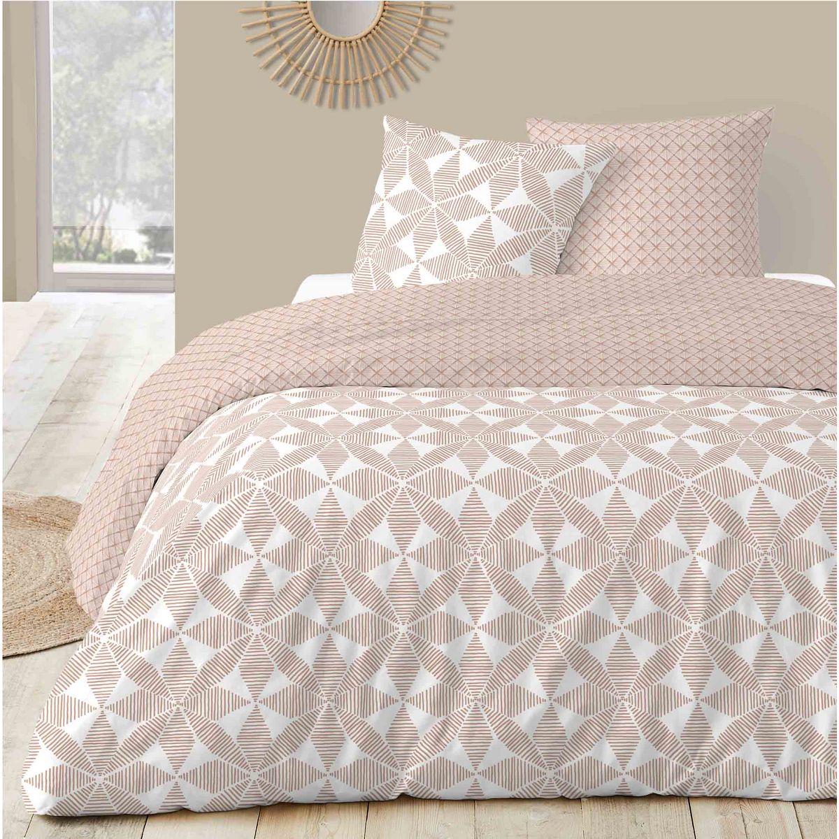 Parure housse de couette en coton 57 fils motifs géométriques DAKAR