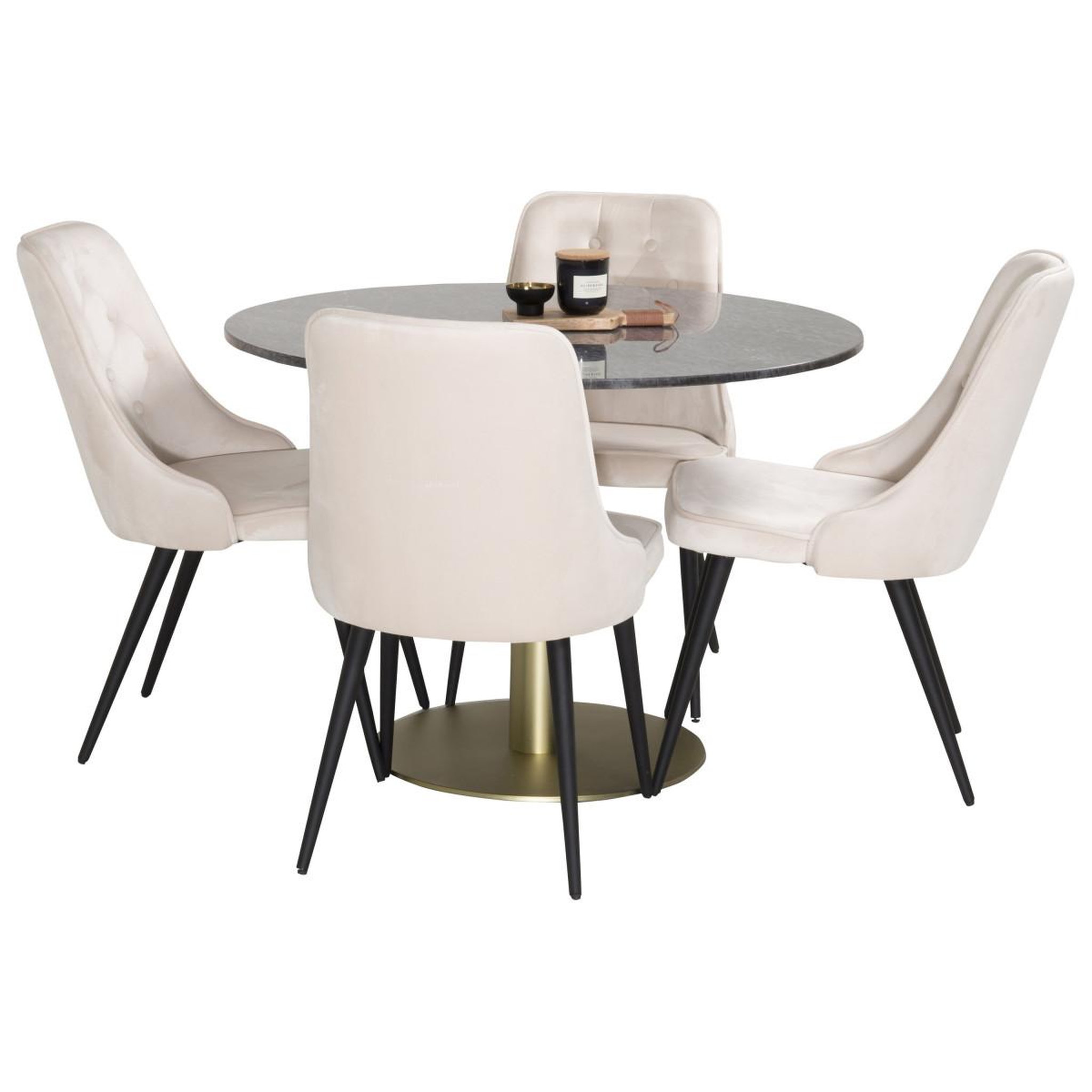 Voir la diapositive 5 : Paris Prix Ensemble Table à Manger & 4 Chaises  Estelle II & Deluxe I  106cm Gris Foncé & Beige