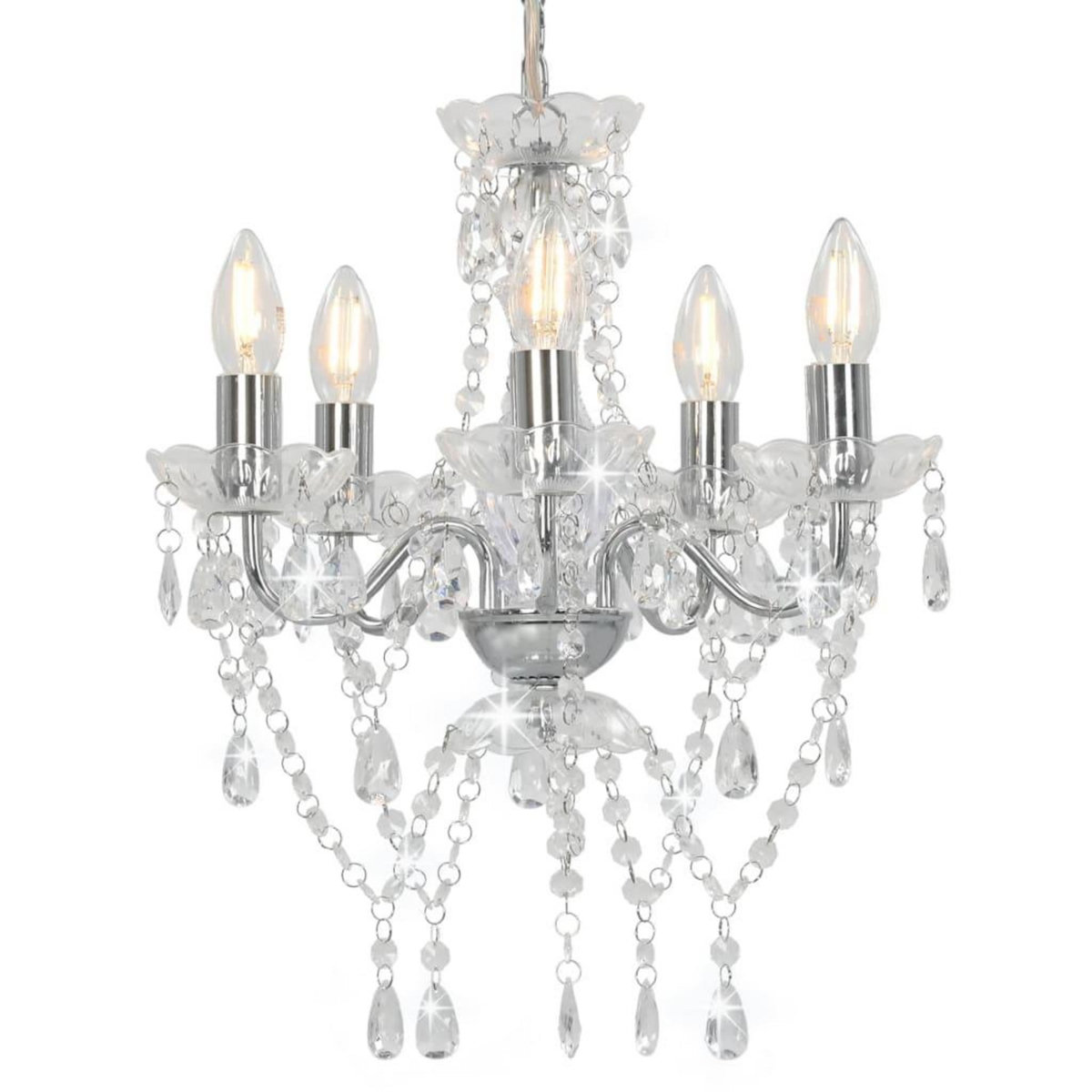 VIDAXL Lustre avec perles de cristal Argente Rond 5 x E14