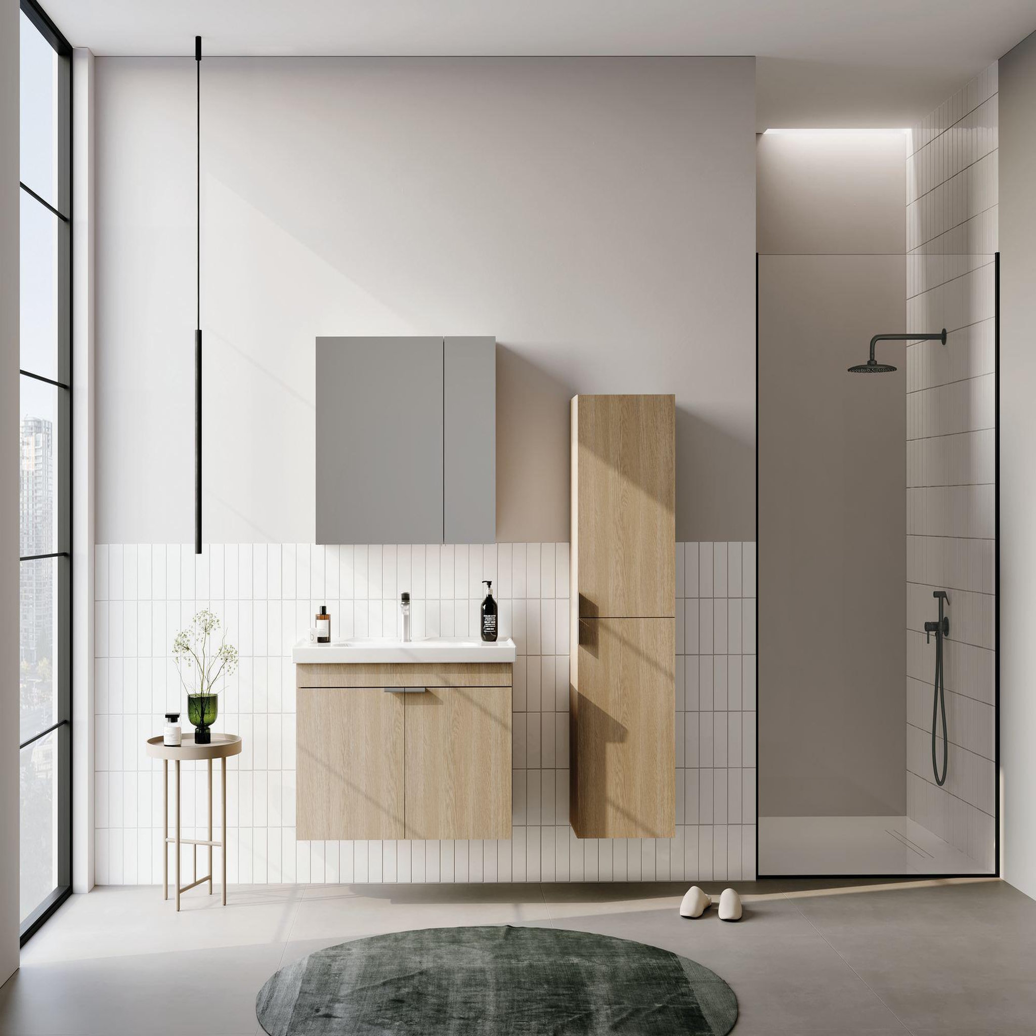 Voir la diapositive 3 : Habitat et Jardin Meuble avec simple vasque et miroir  Desna 90  - 90 x 45 x 58 cm - Oak