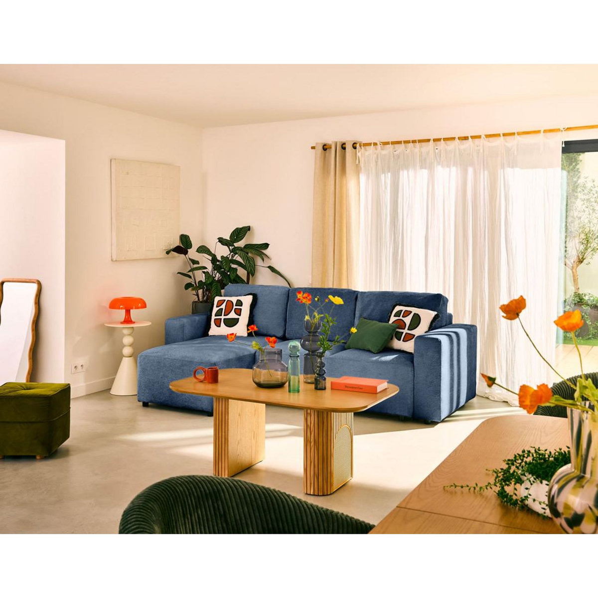 LISA DESIGN Livy - canapé d'angle réversible 4 places convertible avec coffre en velours texturé