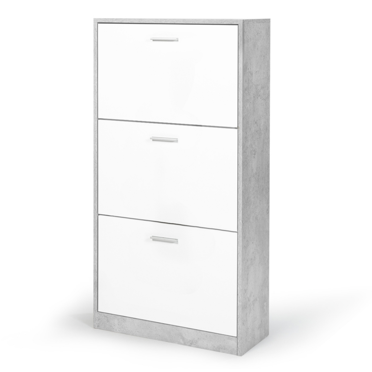 ID MARKET Meuble à chaussures 18 paires KLARK effet béton 3 portes blanches