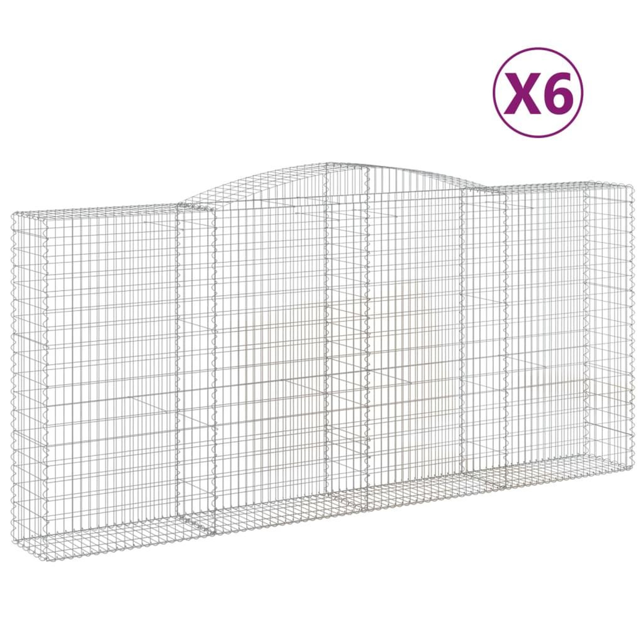 Voir la diapositive 2 : VIDAXL Paniers a gabions arques 6 pcs 400x50x180/200 cm Fer galvanise
