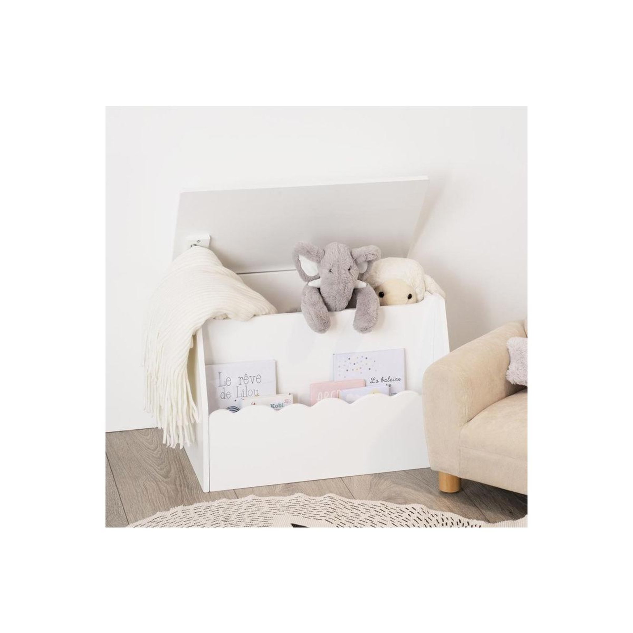 Voir la diapositive 4 : Atmosphera Kids Coffre à jouets en bois  biblio  57cm blanc