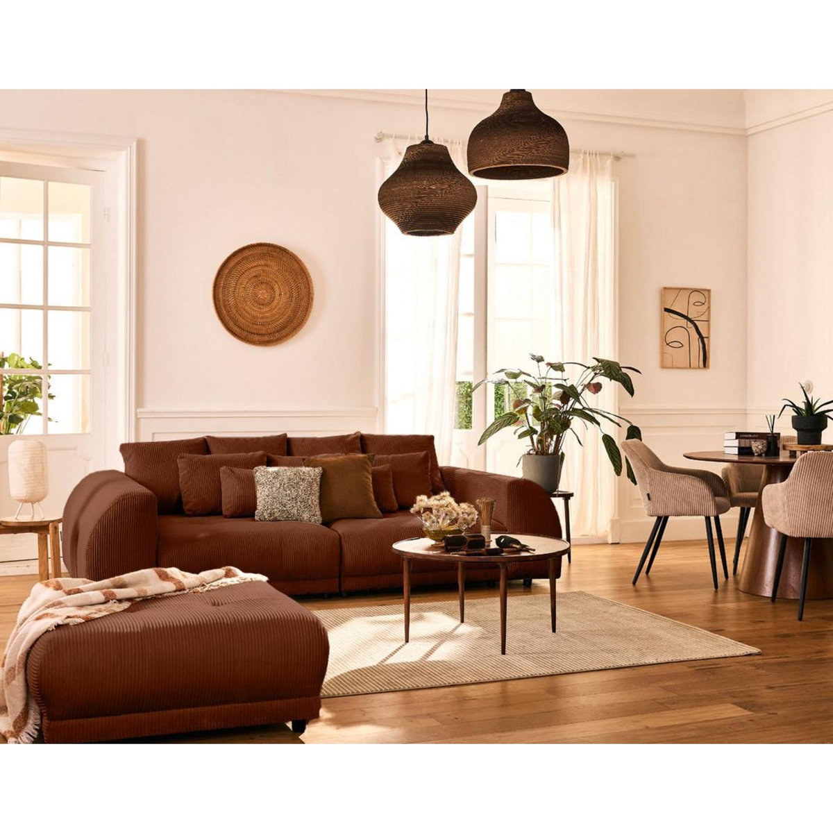 LISA DESIGN Amadora - canapé droit 4 places en velours côtelé