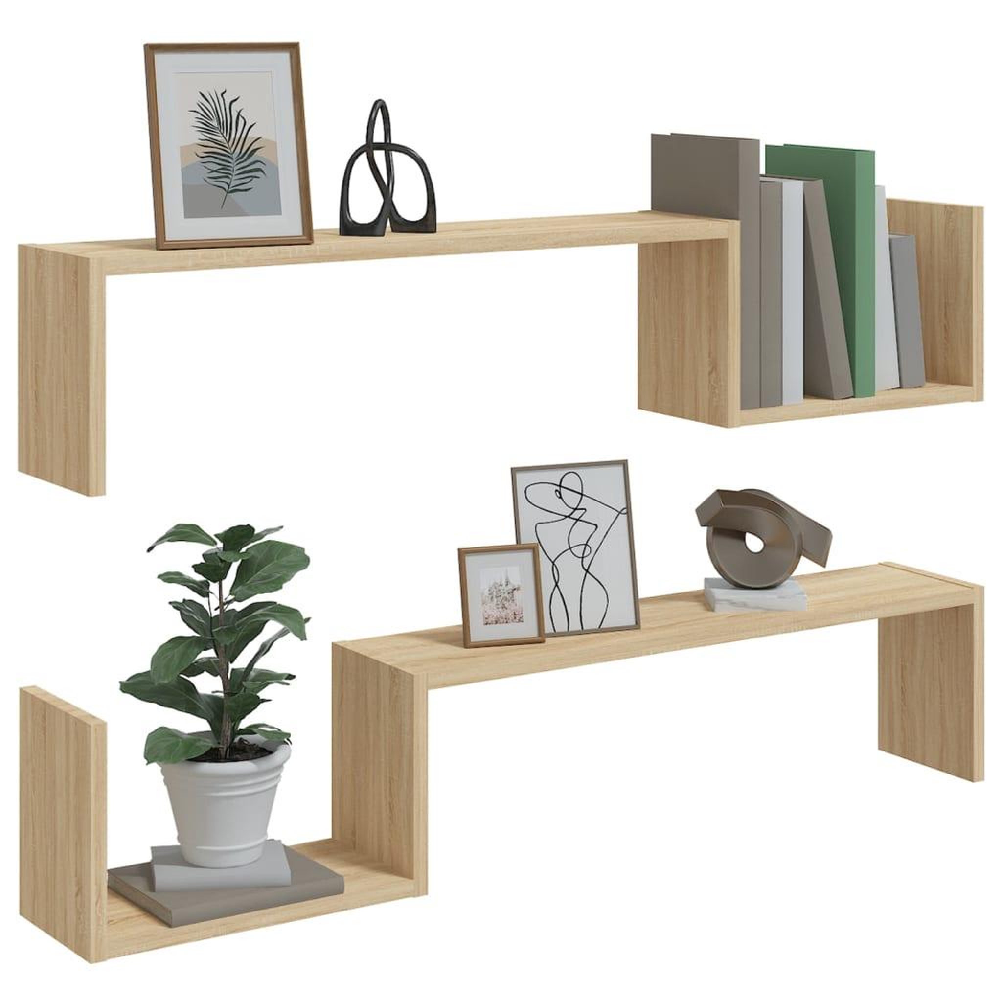 Voir la diapositive 4 : VIDAXL Etageres murales 2 pcs chene sonoma 100x15x20cm bois ingenierie