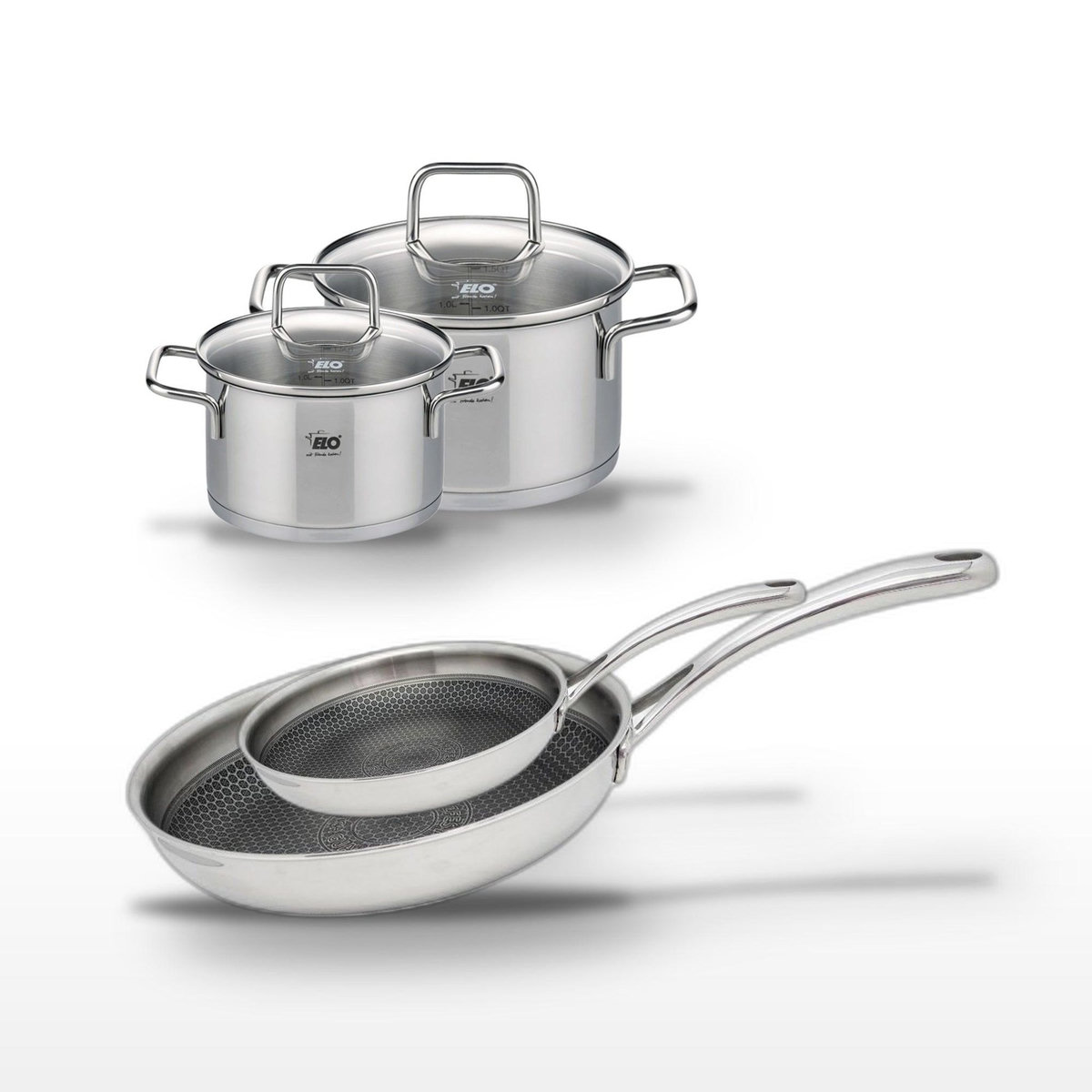 ELO Lot 2 Poêles 24/28cm & 2 Faitouts 16/20cm Elo Relief Evolution