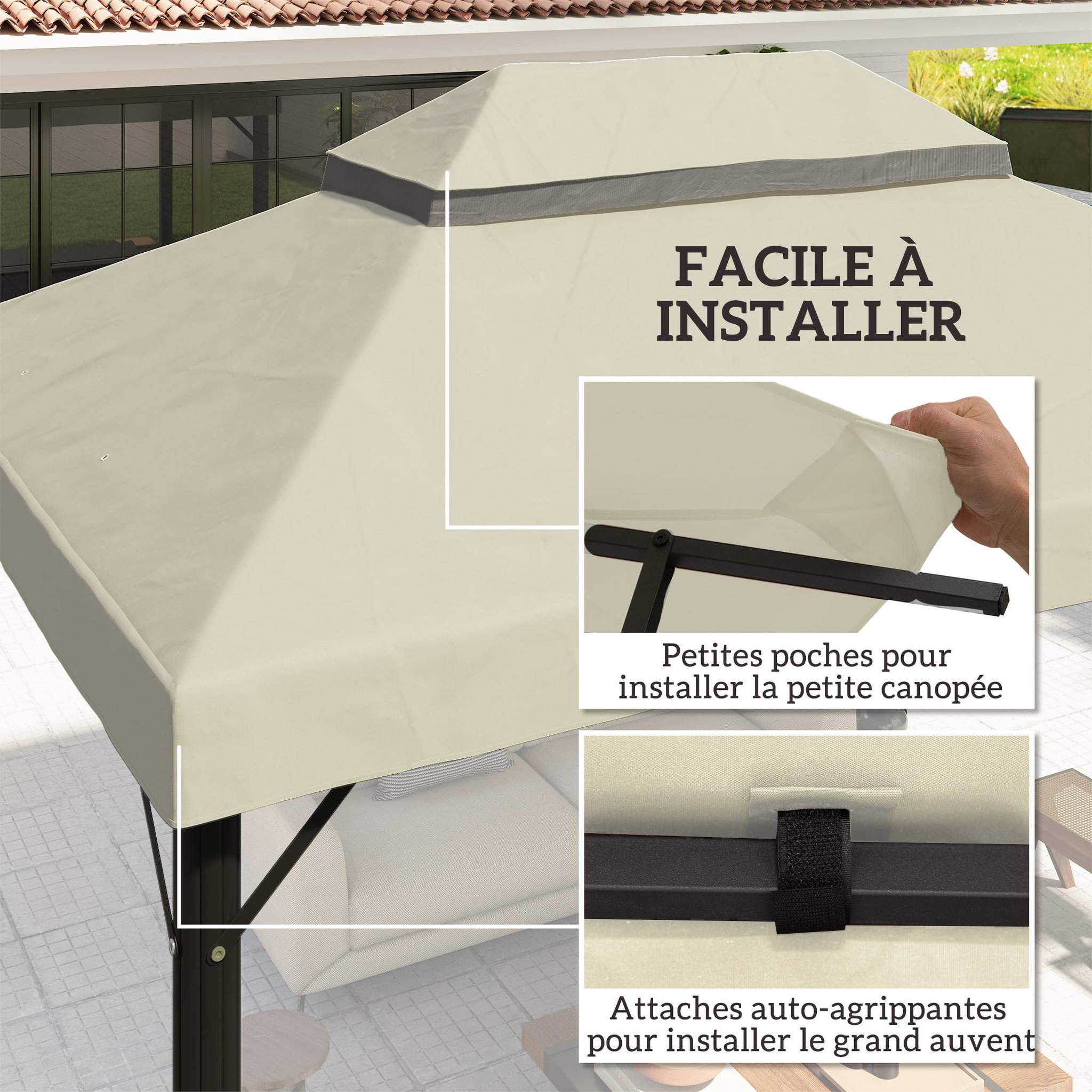 Voir la diapositive 6 : OUTSUNNY Toile de rechange barnum tonnelle 4 x 3 m - toit double avec œillets drainage - polyester haute densité 370 g/m² crème
