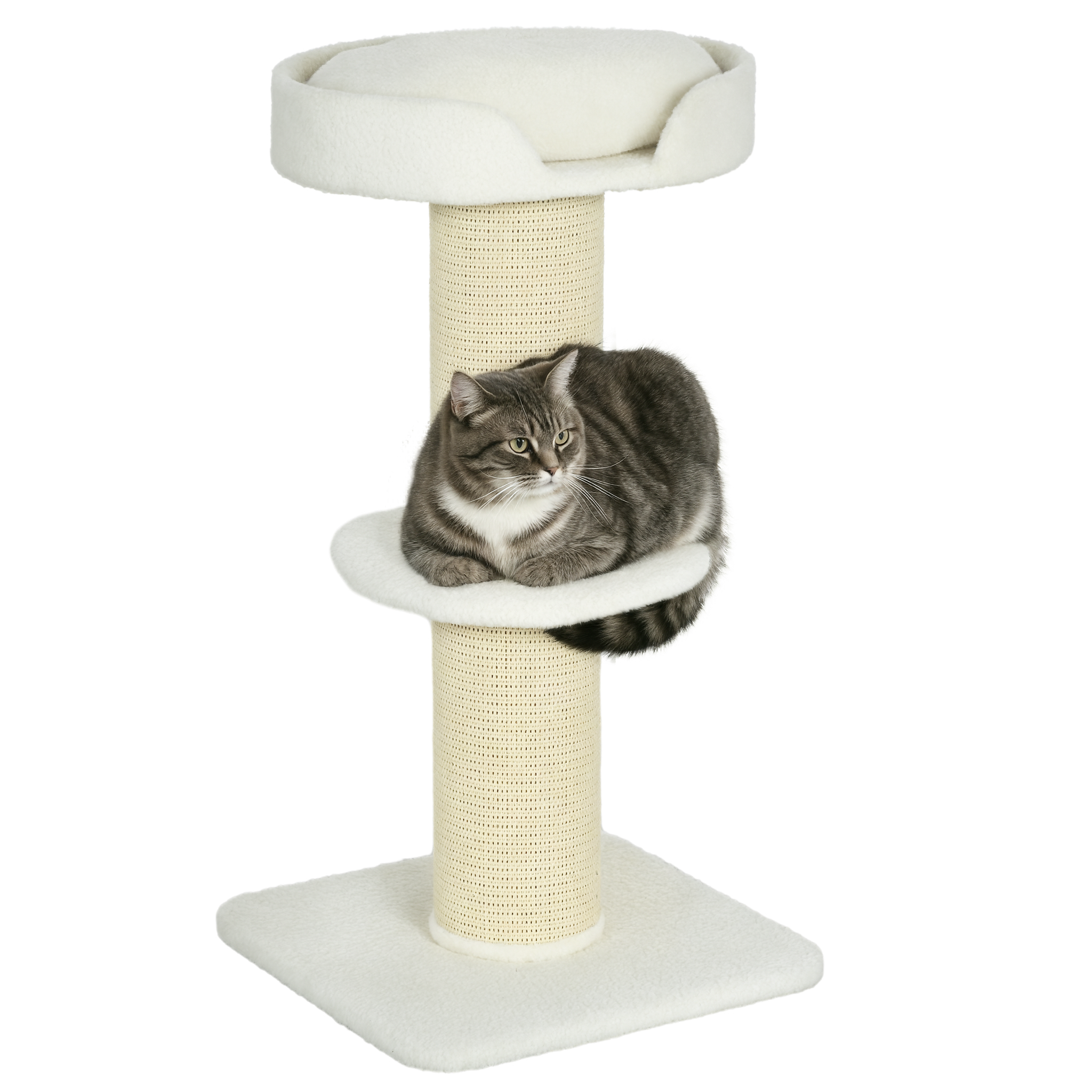 PAWHUT Arbre à chat avec griffoir centre d'activités 2 plateformes coussin crème