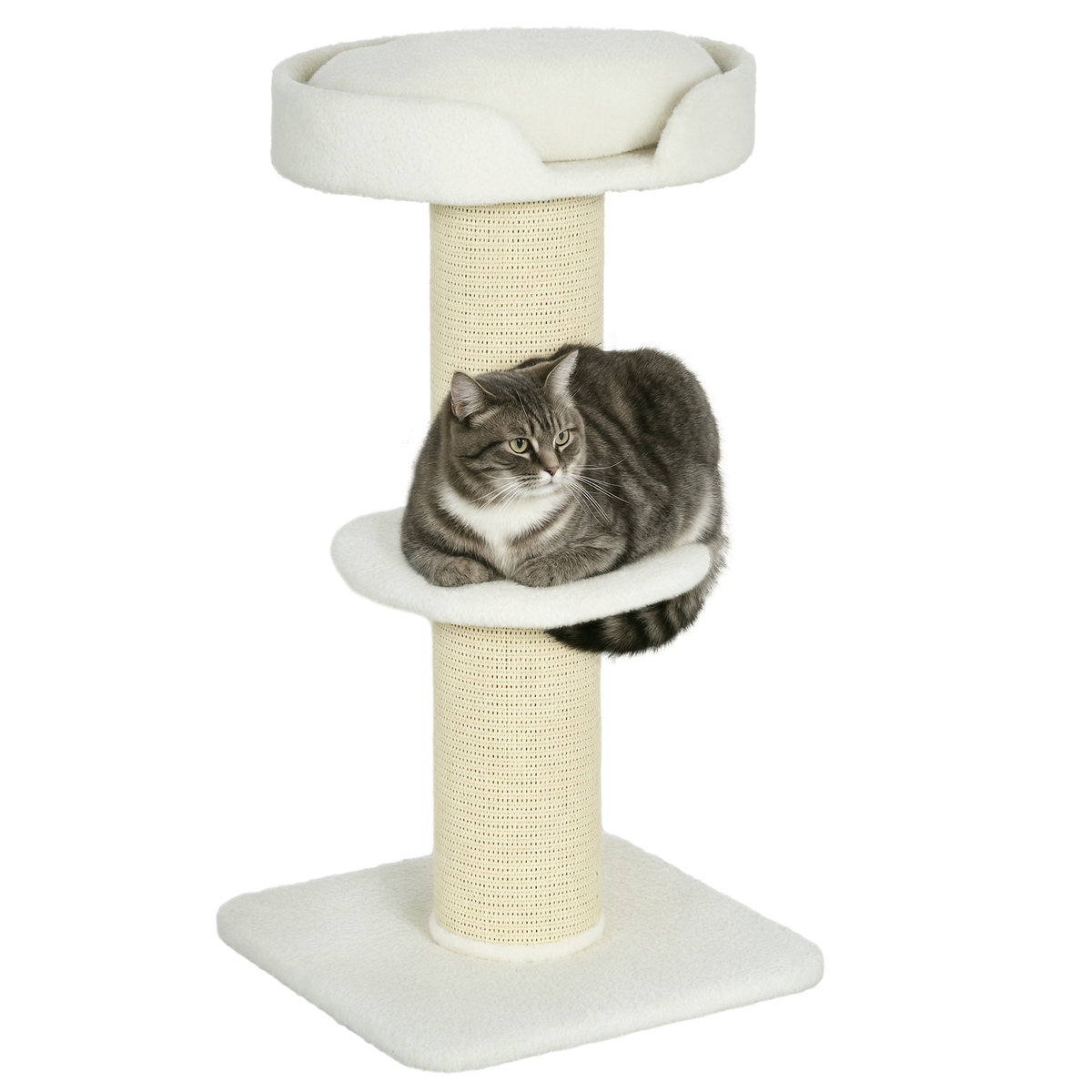 PAWHUT Arbre à chat avec griffoir centre d'activités 2 plateformes coussin crème