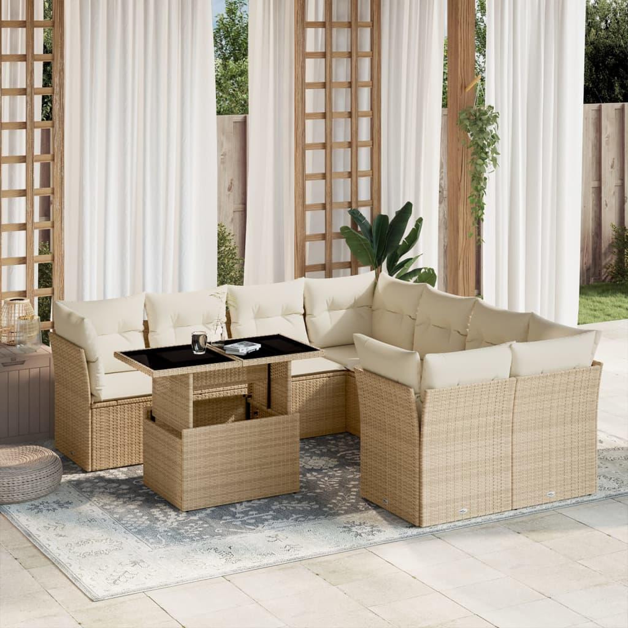 VIDAXL Salon de jardin avec coussins 9 pcs beige resine tressee