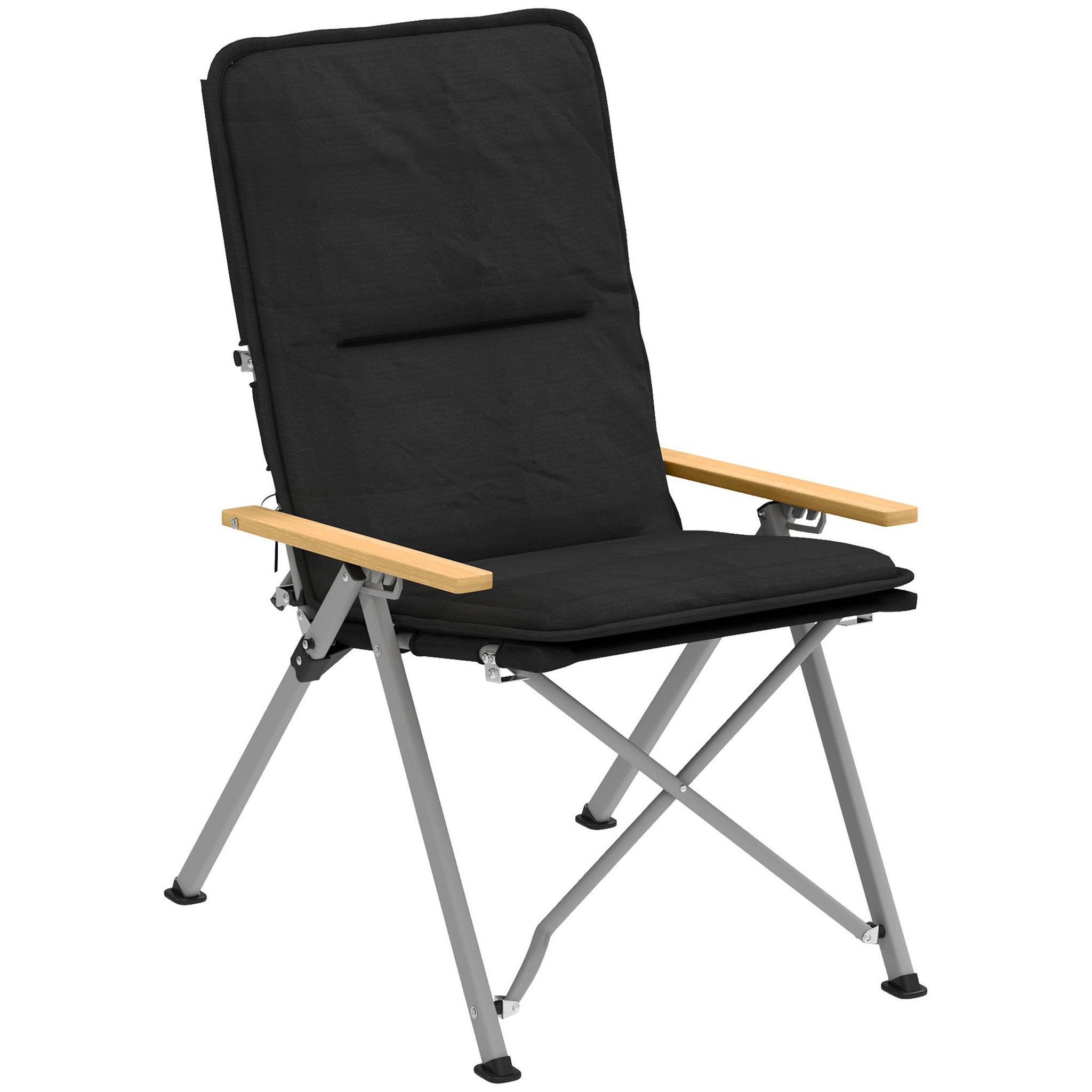 OUTSUNNY Chaise de camping pêche pliable inclinable 4 niveaux sac transport inclus alu gris bois polyester noir