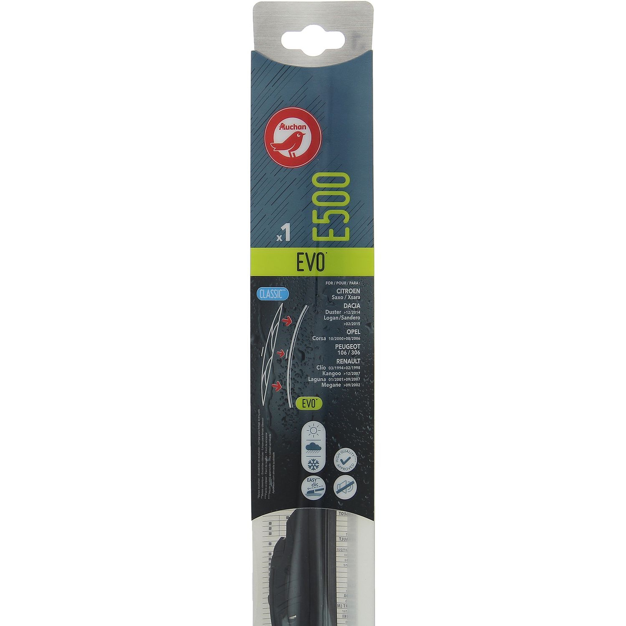 AUCHAN Balai d'essuie-glace EVO E500 50cm pour CITROËN DACIA OPEL PEUGEOT RENAULT