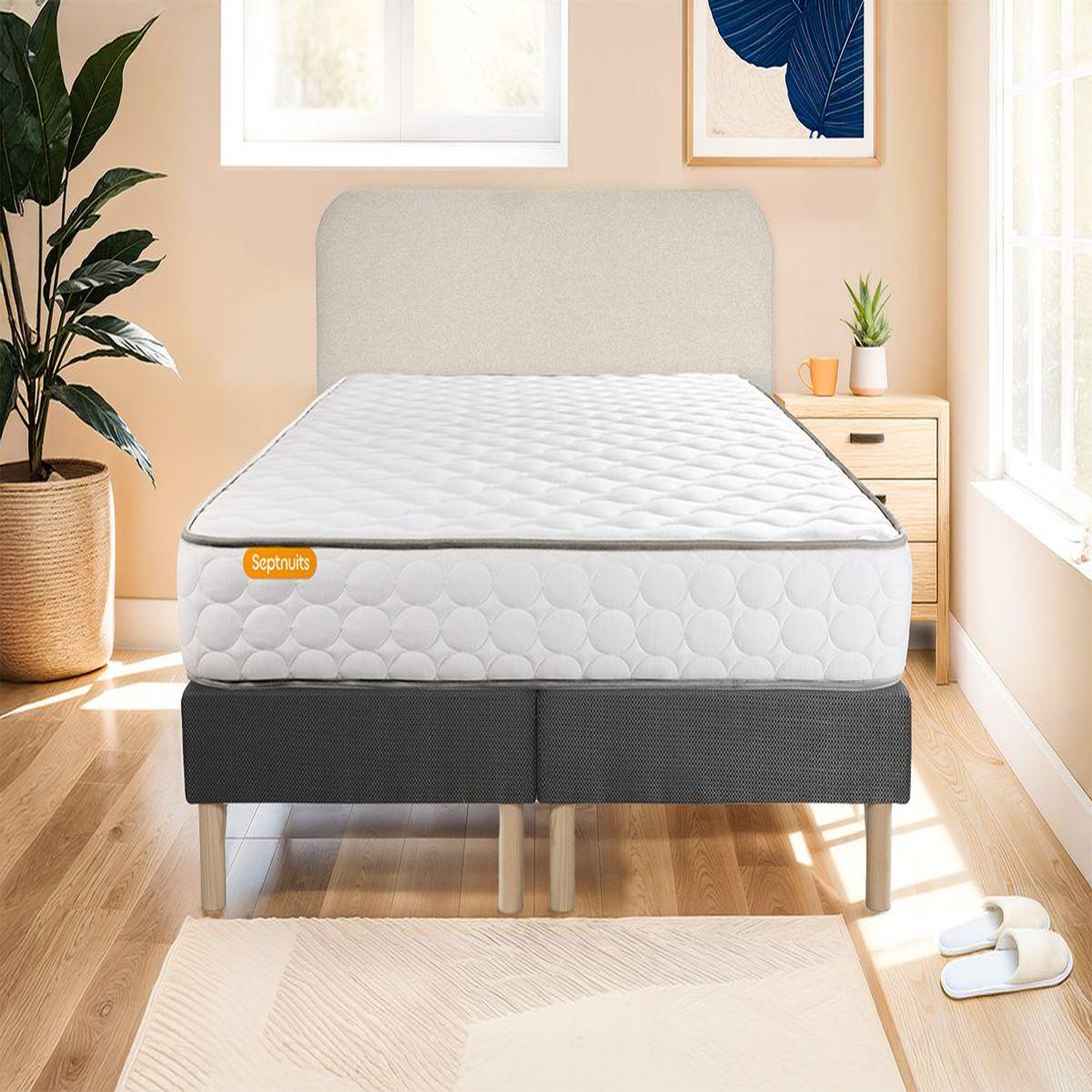 Voir la diapositive 1 : SEPTNUITS Matelas Mémoire de forme + double sommier gris Memo