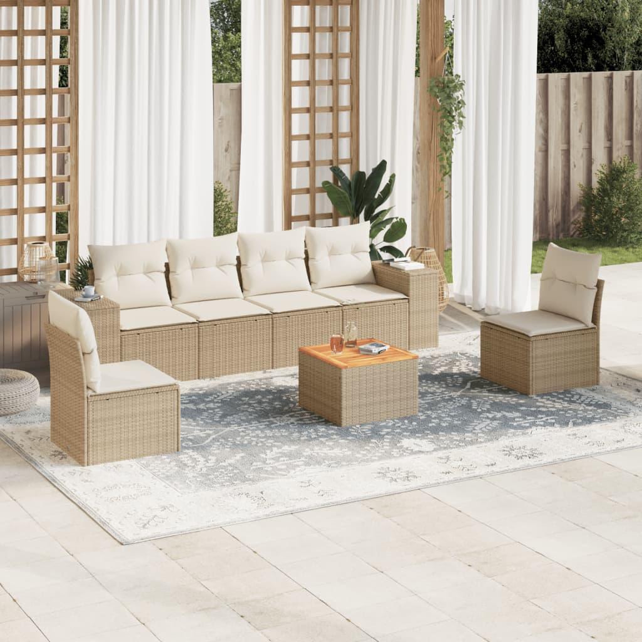VIDAXL Salon de jardin avec coussins 7 pcs beige resine tressee