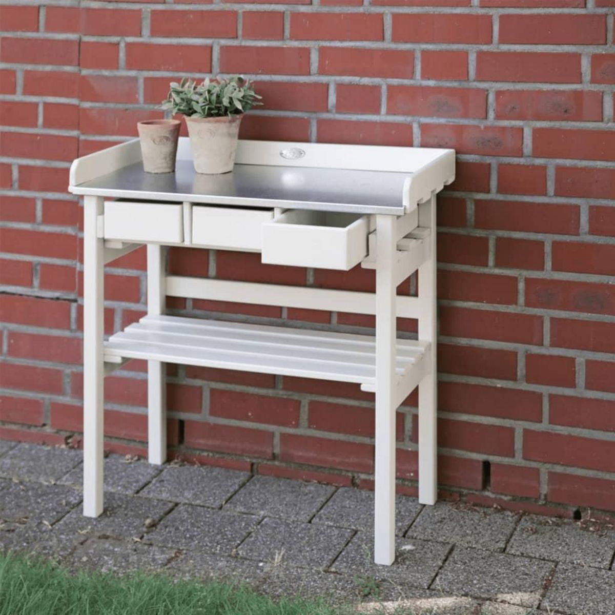 ESSCHERT DESIGN Esschert Design Banc de travail de jardin blanc CF29W