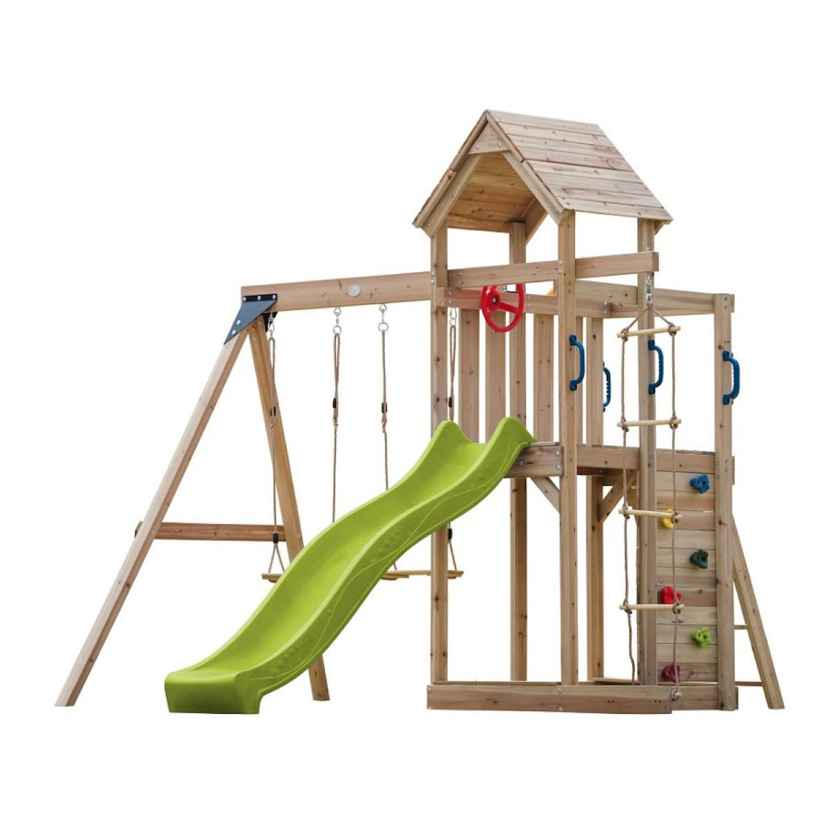 Axi House Portique Moos 2 balançoires + échelle toboggan vert citron