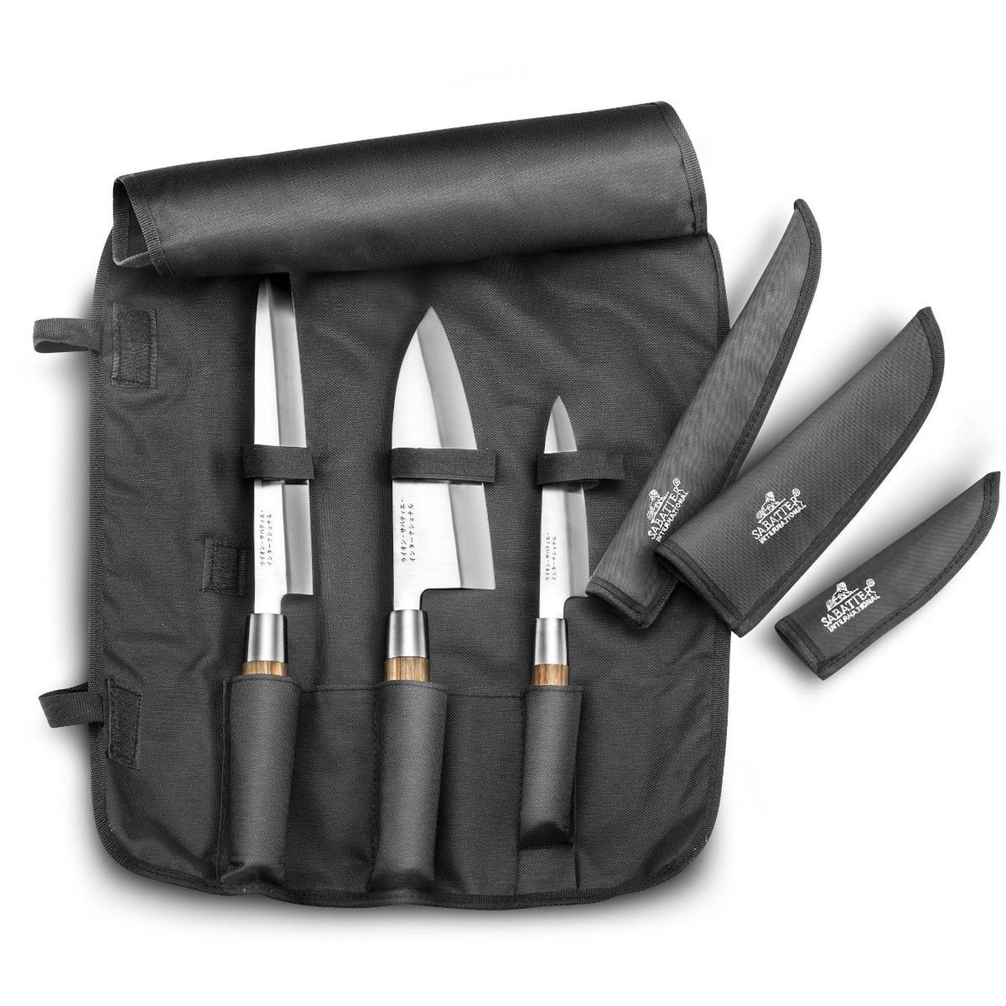 Lion Sabatier Trousse 3 couteaux japonais virole inox manche zebrano - 977002