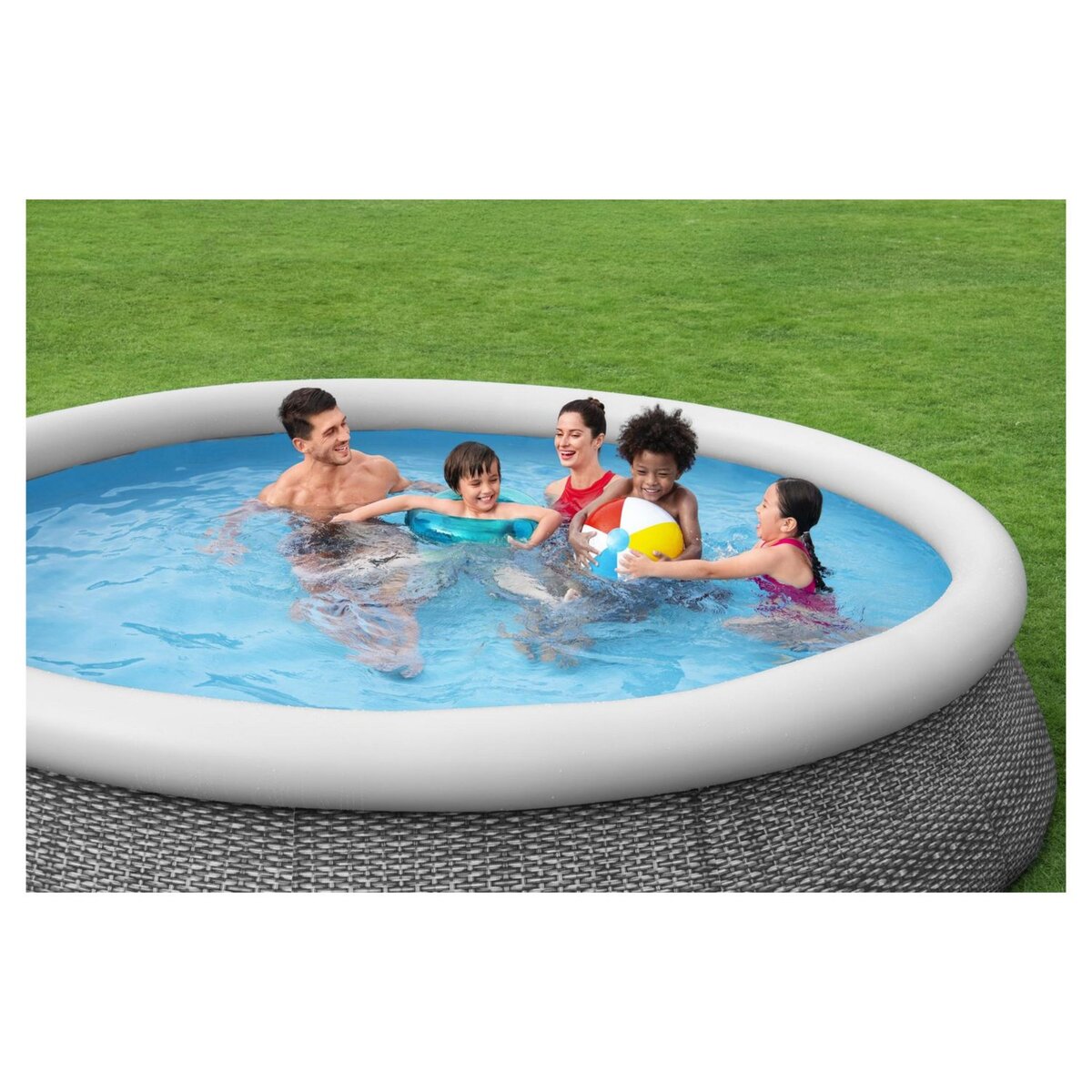 BESTWAY Piscine autoportée ronde motif rotin gris 366x76cm Fast Set