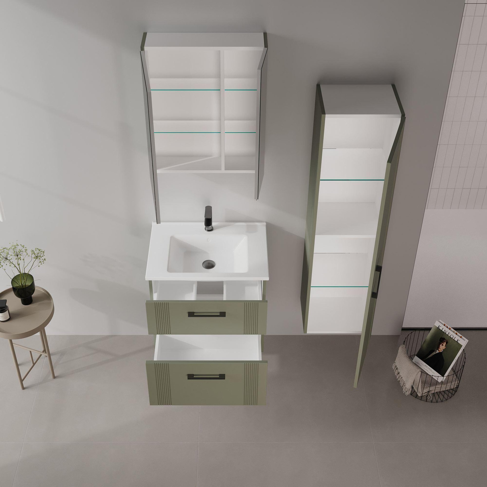 Voir la diapositive 3 : Habitat et Jardin Armoire de Salle de Bain  Bari 60  - 60 x 16 x 66 cm - Matte Green