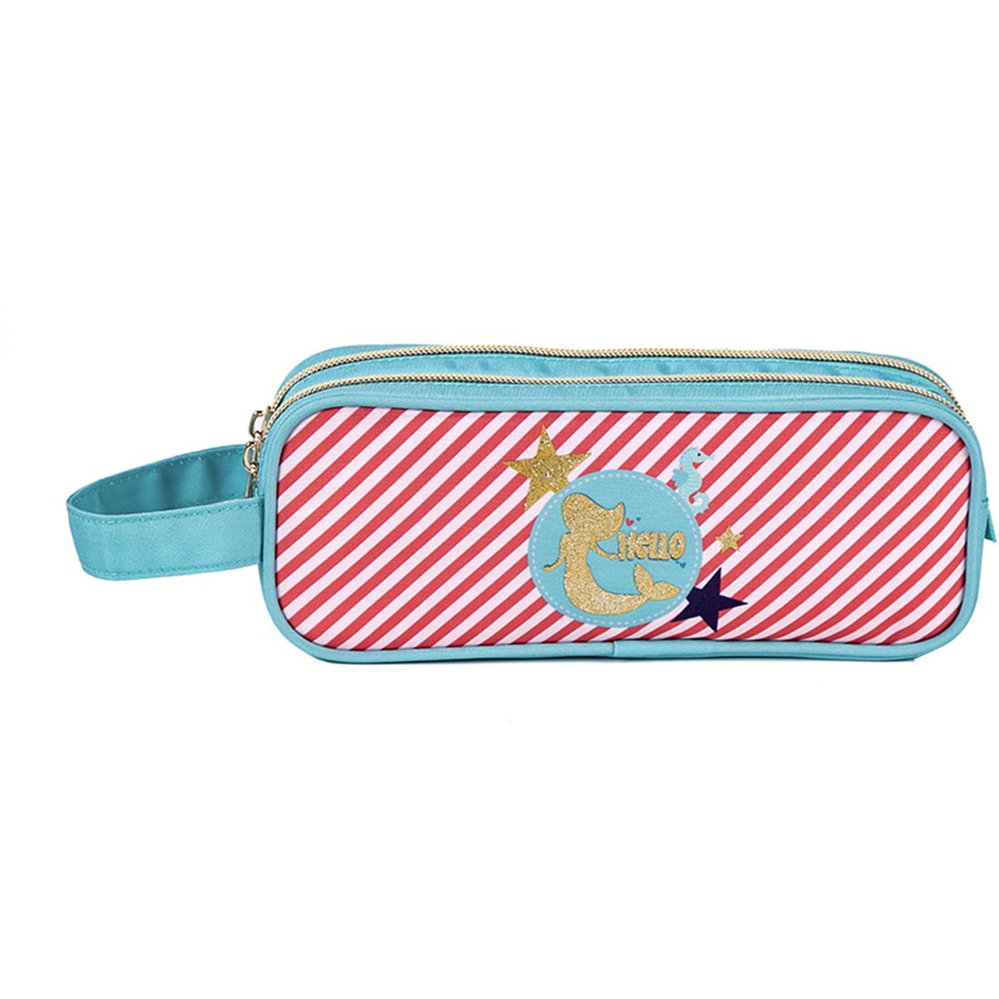 Voir la diapositive 1 : AUCHAN Trousse 2 compartiments rectangle rose et bleue FASHION MERMAID