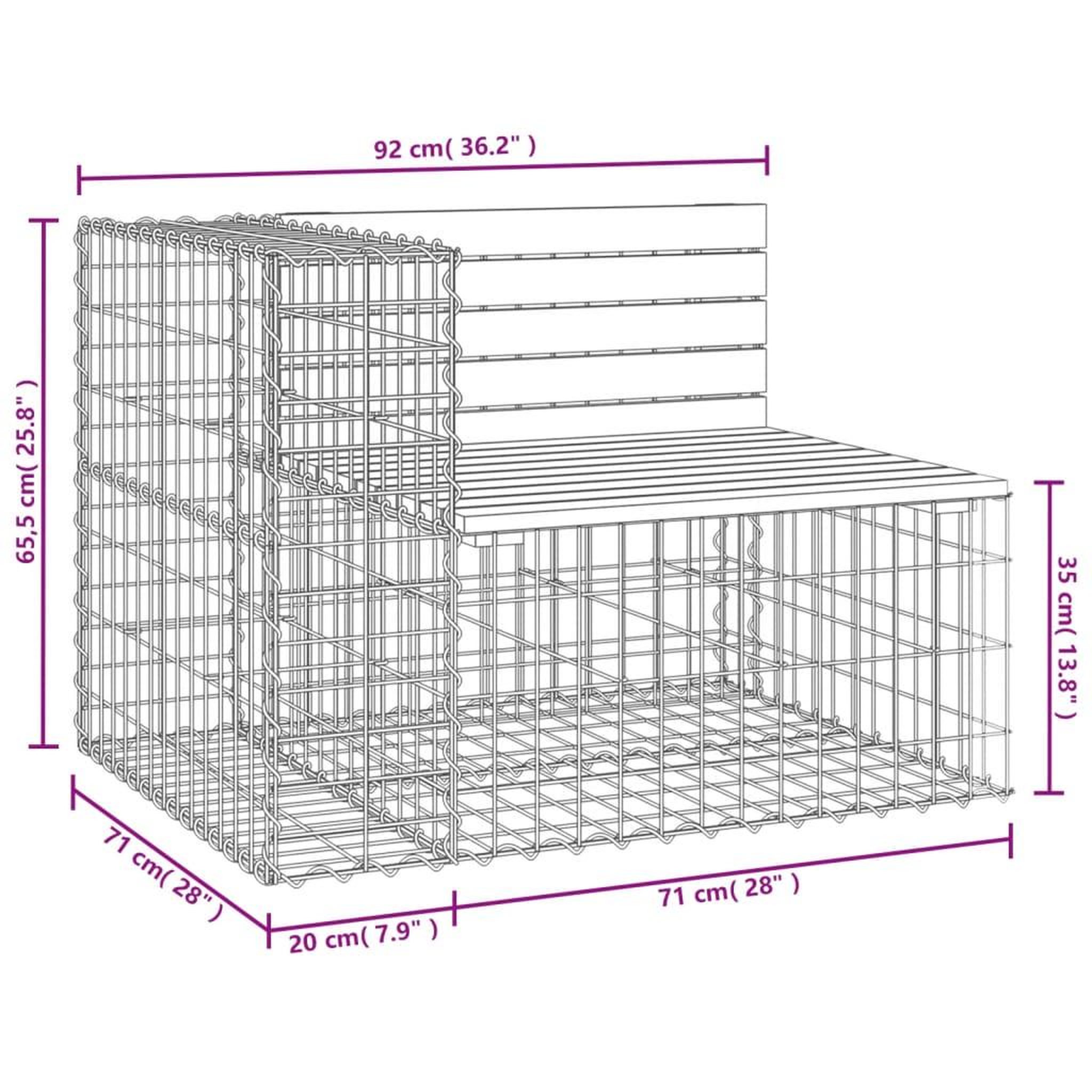 Voir la diapositive 6 : VIDAXL Banc de jardin design gabion 92x71x65,5 cm bois massif de pin