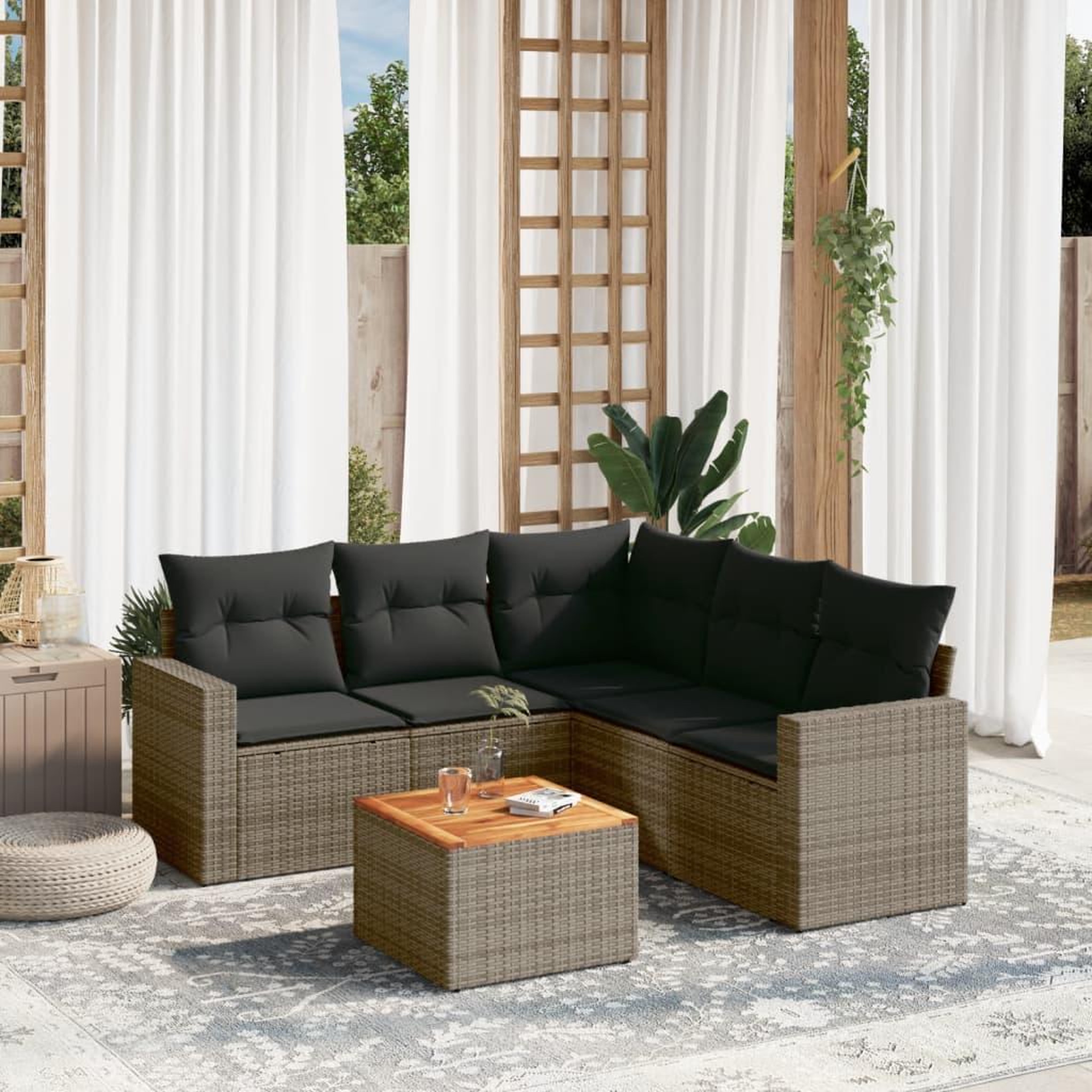 VIDAXL Salon de jardin 6 pcs avec coussins gris resine tressee