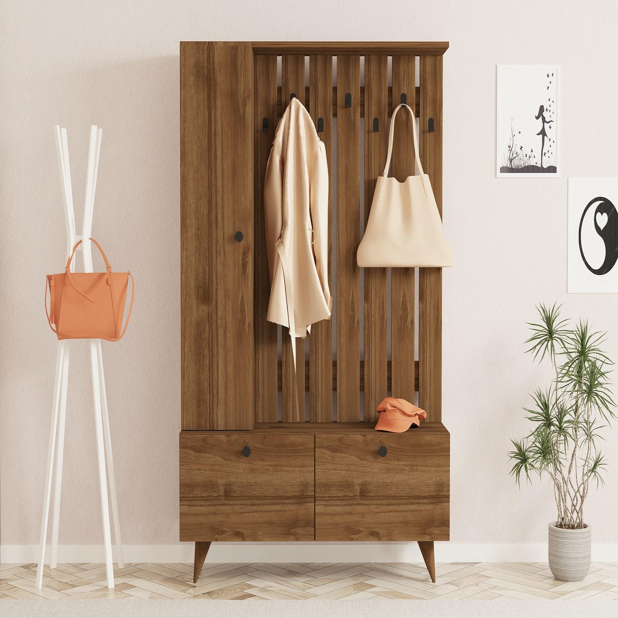 Voir la diapositive 4 : Habitat et Jardin Meuble d'entrée en bois  lala  - 35 x 112 x 170 cm - noyer