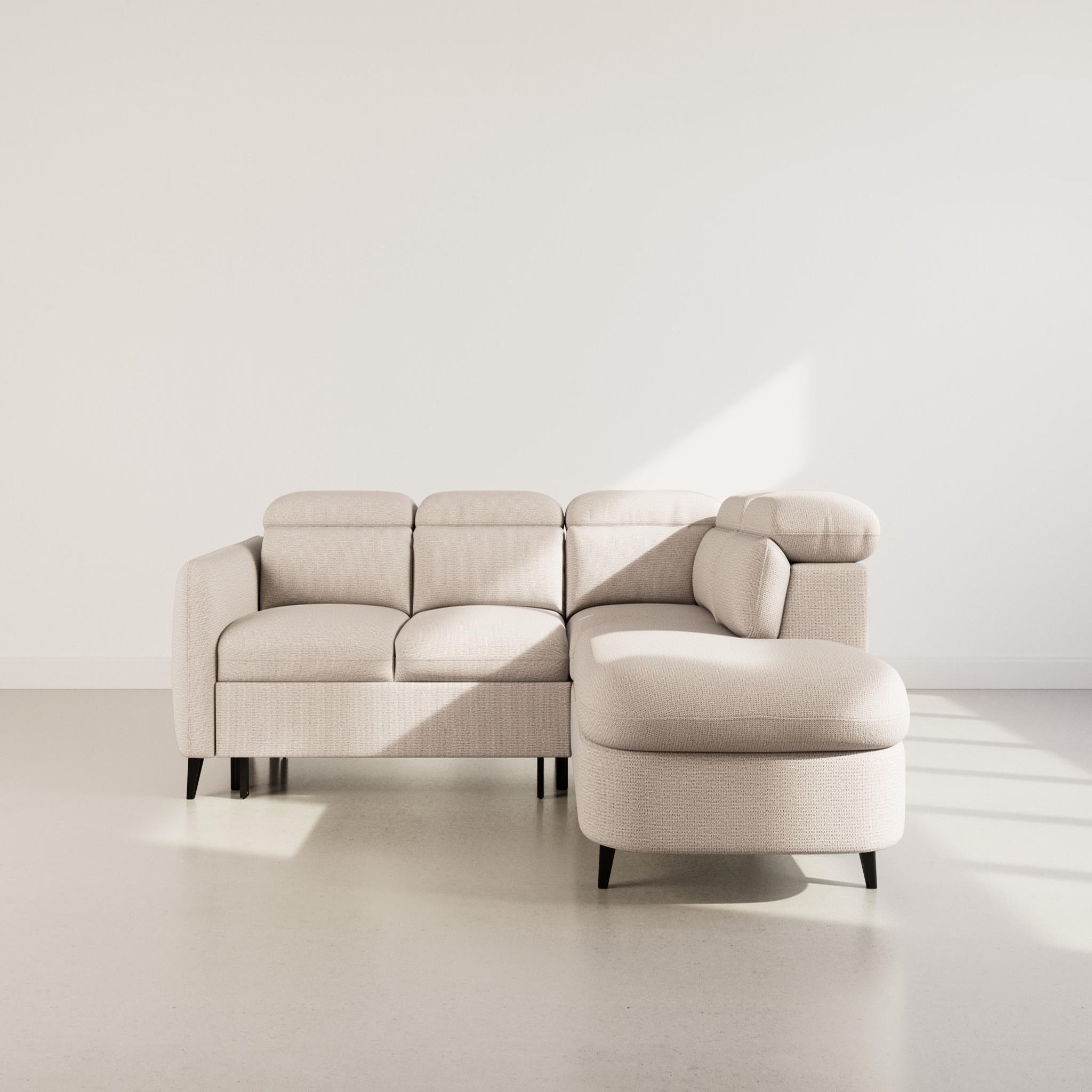 Voir la diapositive 6 : BEST MOBILIER Opaline - canapé d'angle droit 5 places convertible avec têtières et coffre en tissu texturé
