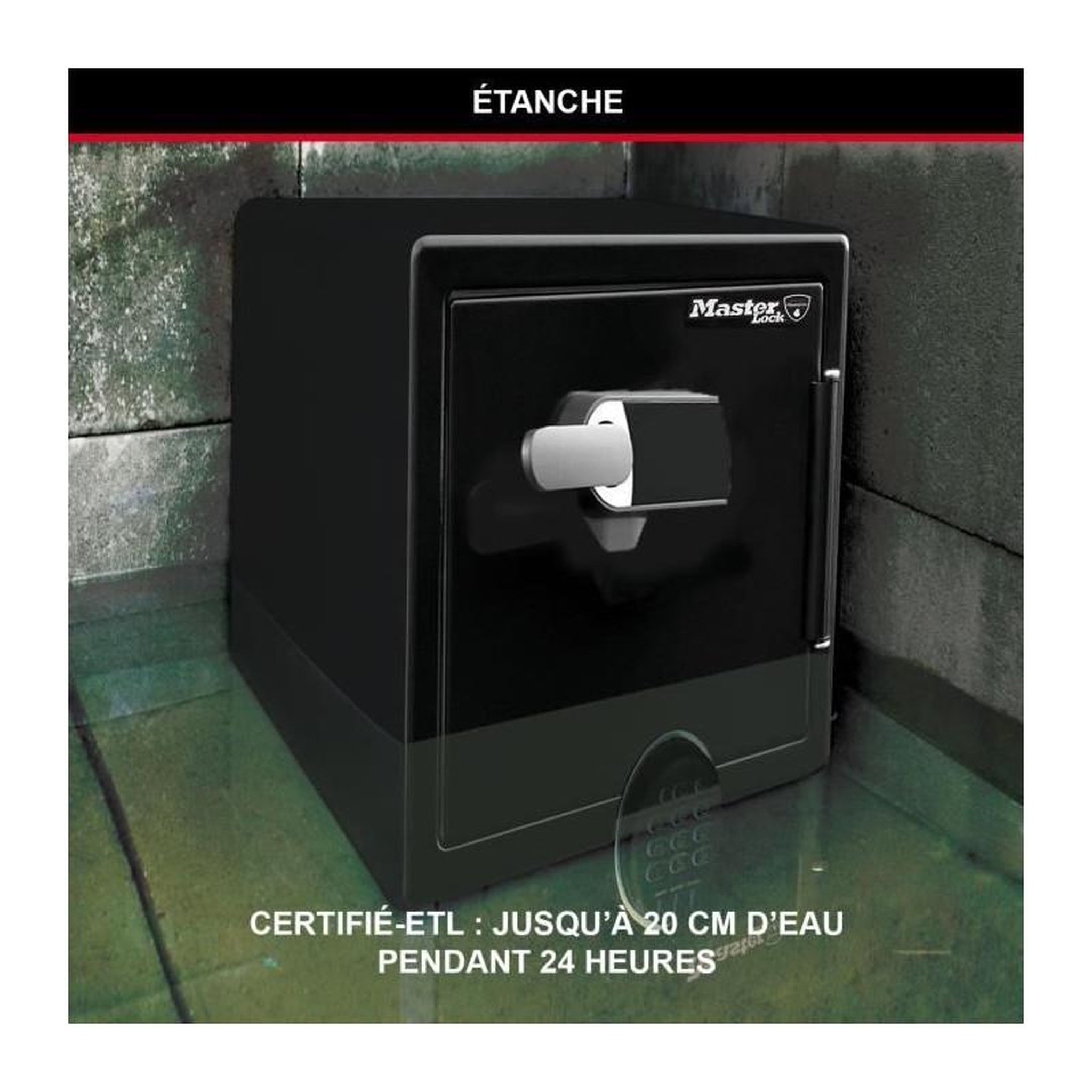 Voir la diapositive 3 : MASTER LOCK MASTER LOCK Coffre-fort ignifugé et résistant a l'eau (code tactile + alarme) 56,5 L