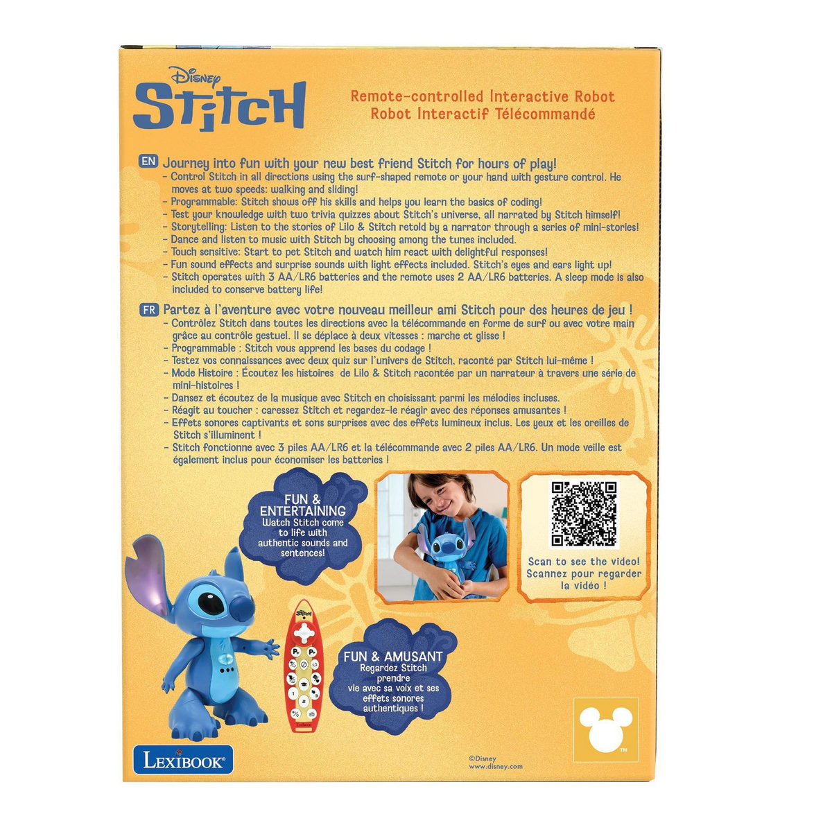 Lexibook Robot Stitch télécommandé bilingue et intéractif, avec la vraie voix de Stitch
