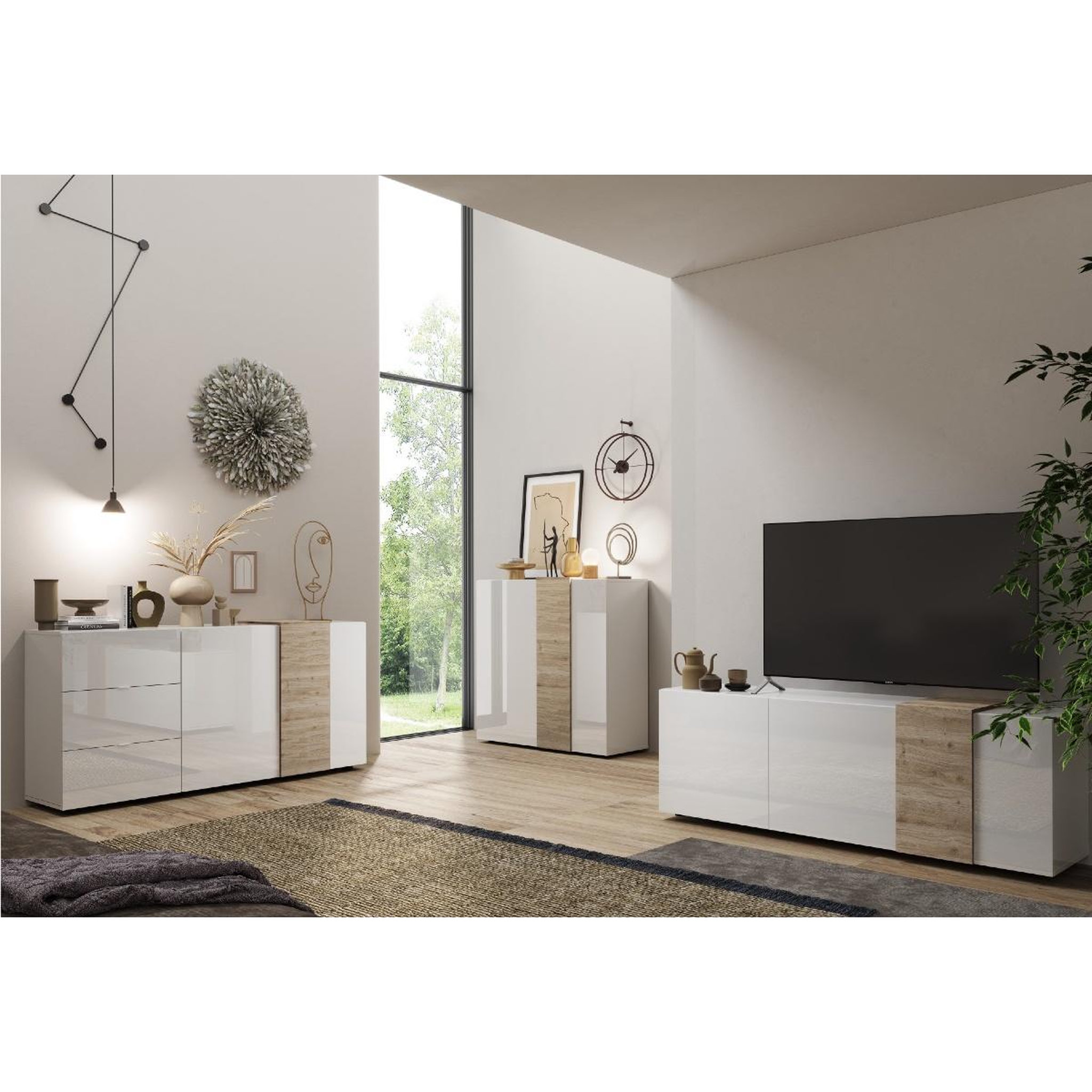 Voir la diapositive 5 : JLC KREATION Meuble tv moderne bois et blanc 3 portes sia