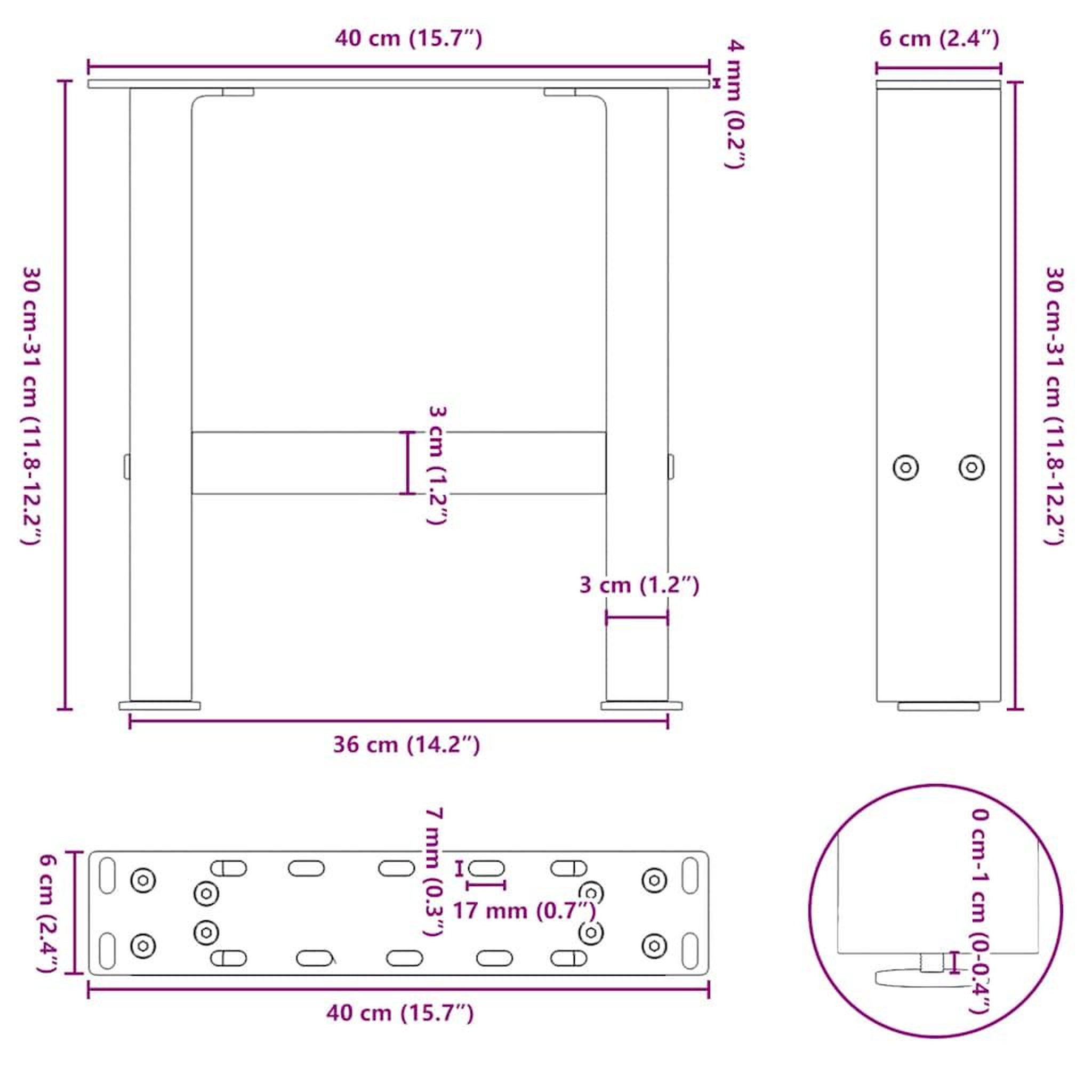 Voir la diapositive 6 : VIDAXL Pieds de table basse anthracite 2 pcs 40x(30-31) cm acier
