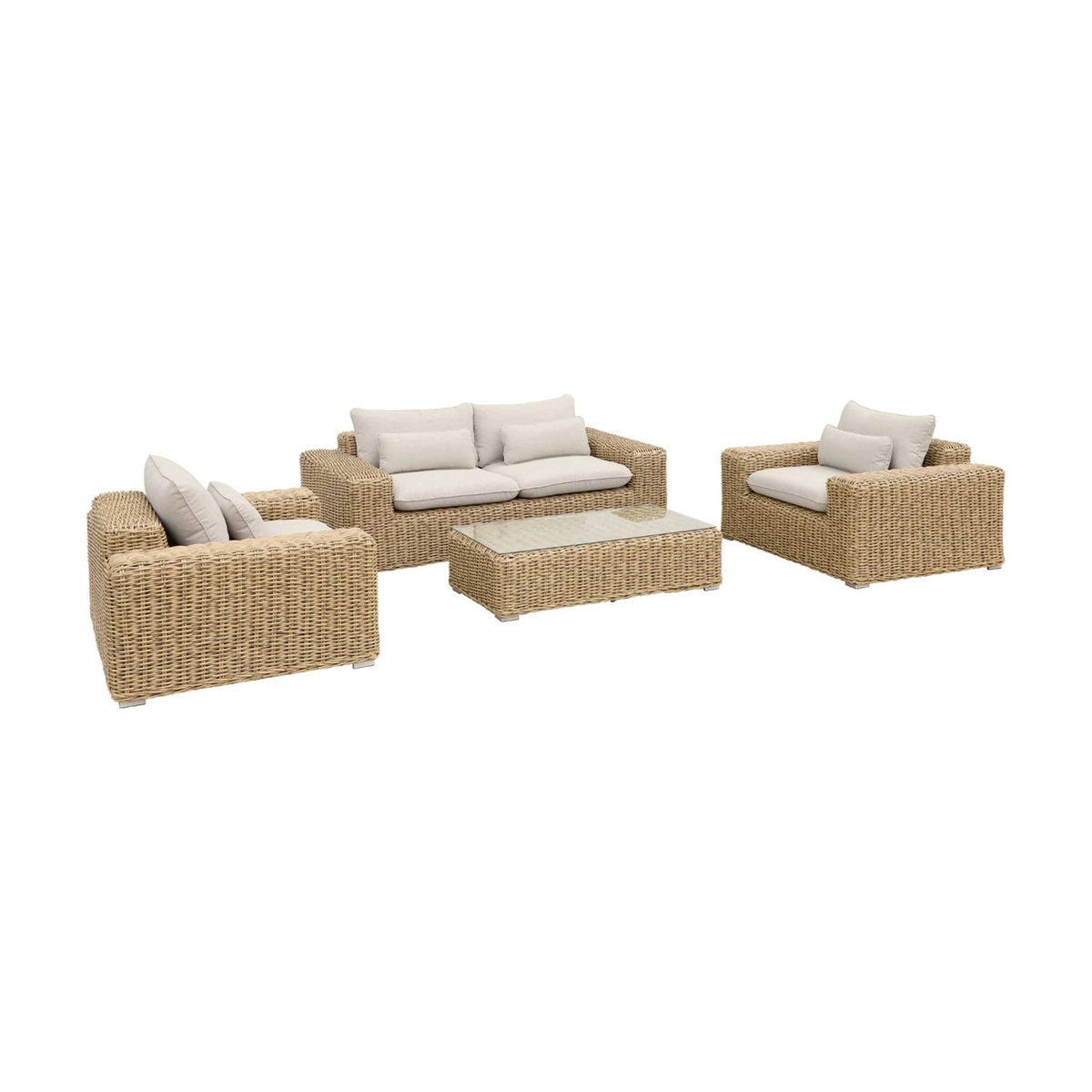 SWEEEK Salon de jardin extra large pour 4 personnes en résine beige - Gubbio - coussin beige
