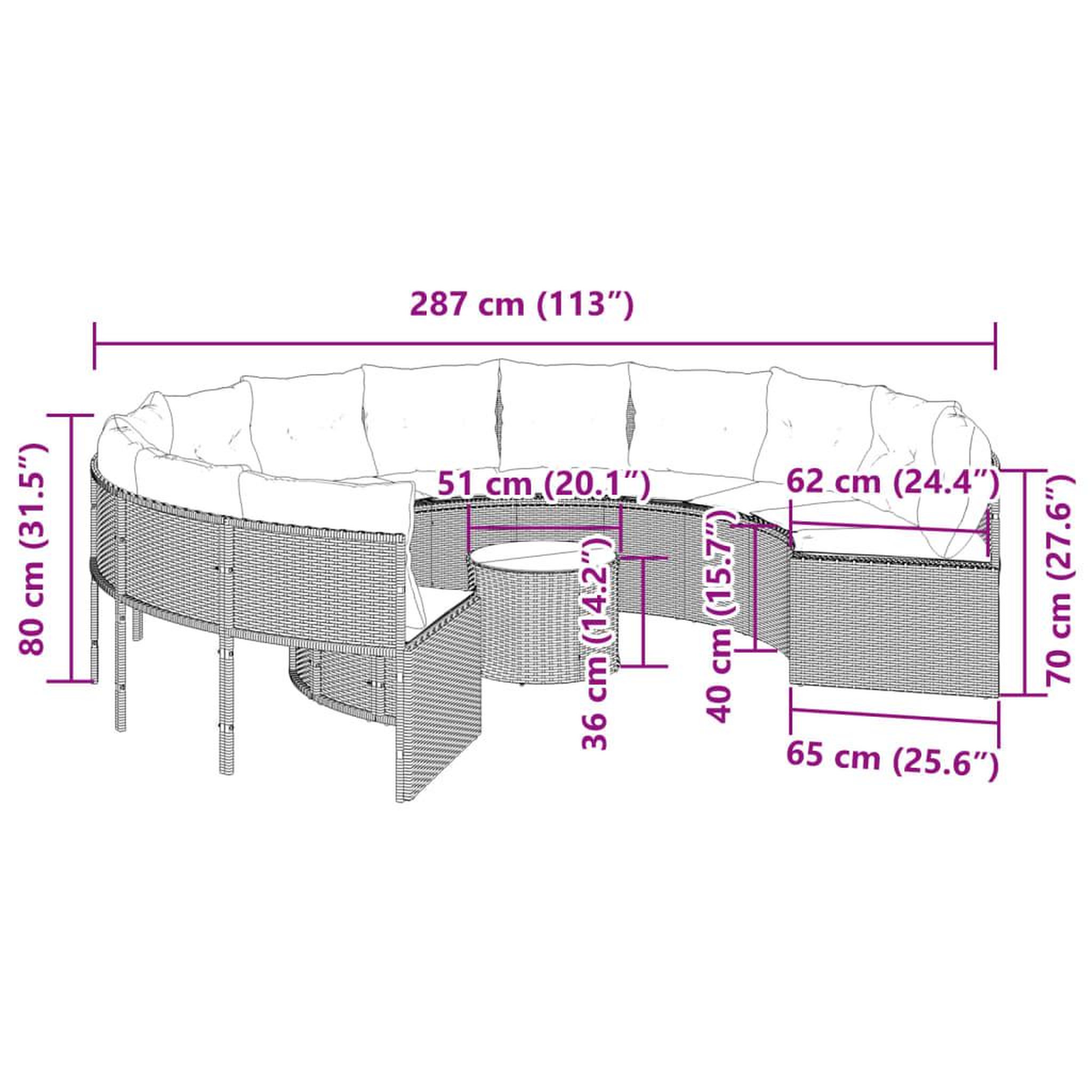 Voir la diapositive 6 : VIDAXL Canape de jardin avec table coussins rond gris resine tressee