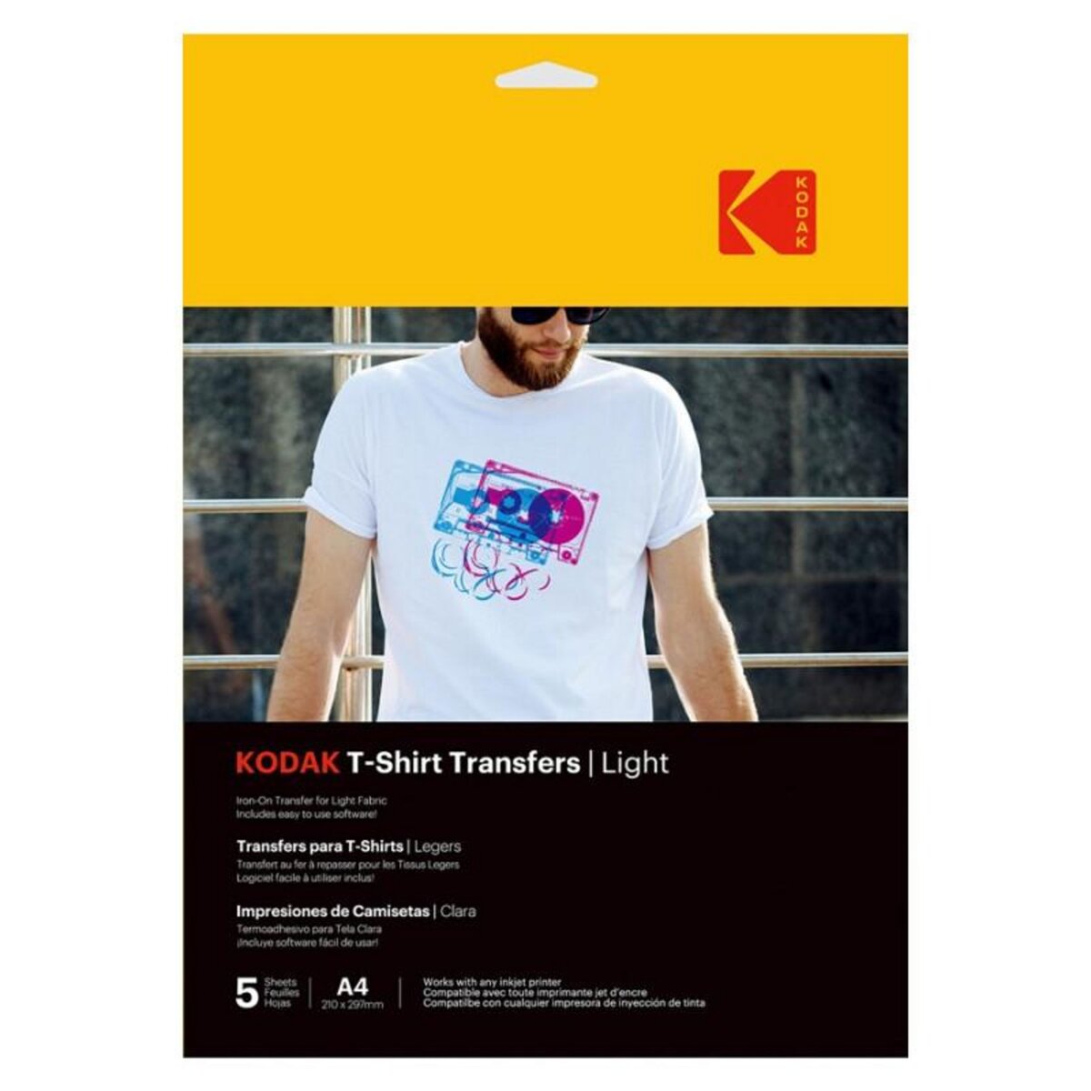 Kodak Papier d impression Kodak Papier transfert textile clair t shirt, 5 feuilles, compatible avec toutes les imprimantes à jet d e