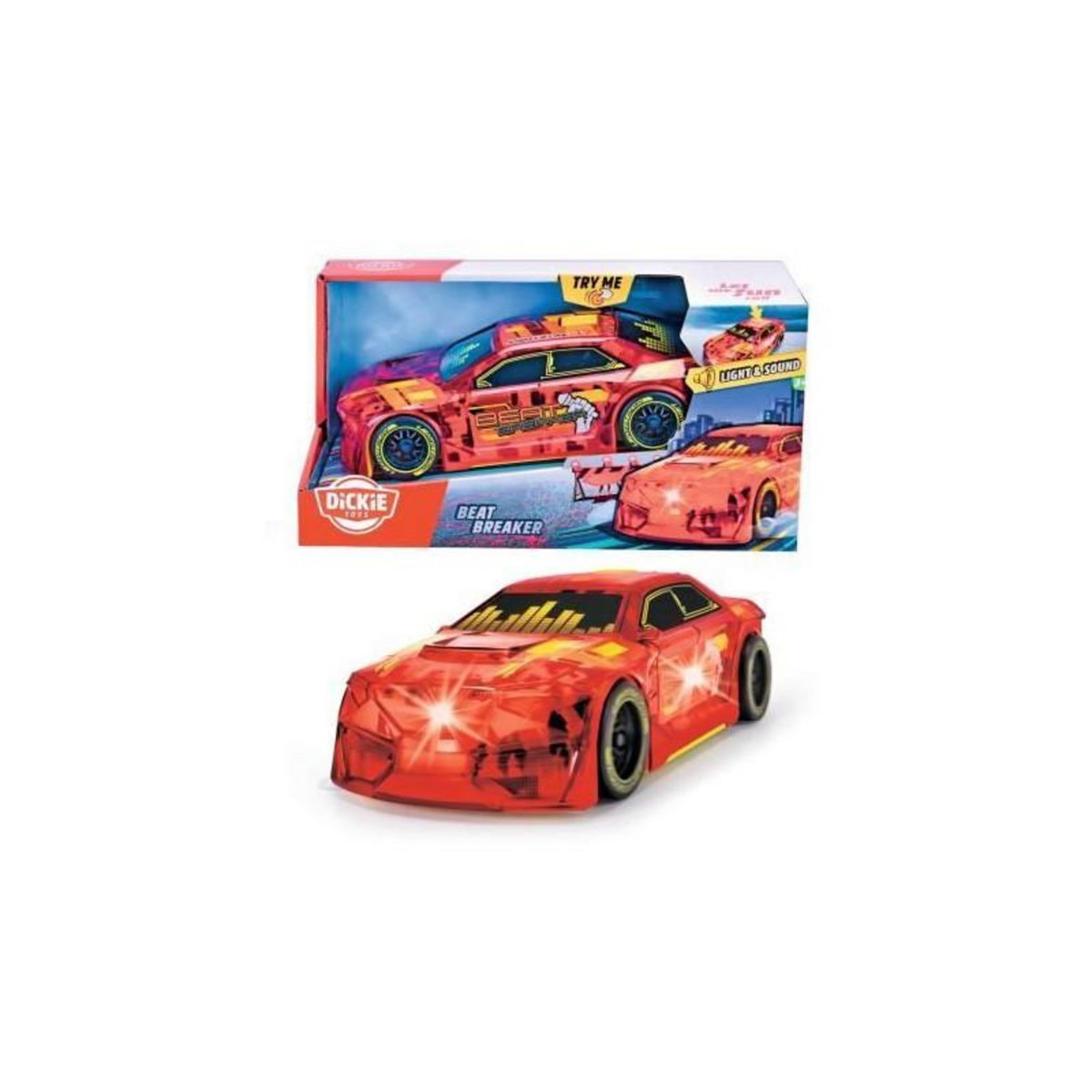 Dickie Dickie - Light Streak Beat Rush 20cm - Véhicule a rétro-friction avec fonctions sonores et lumineuses