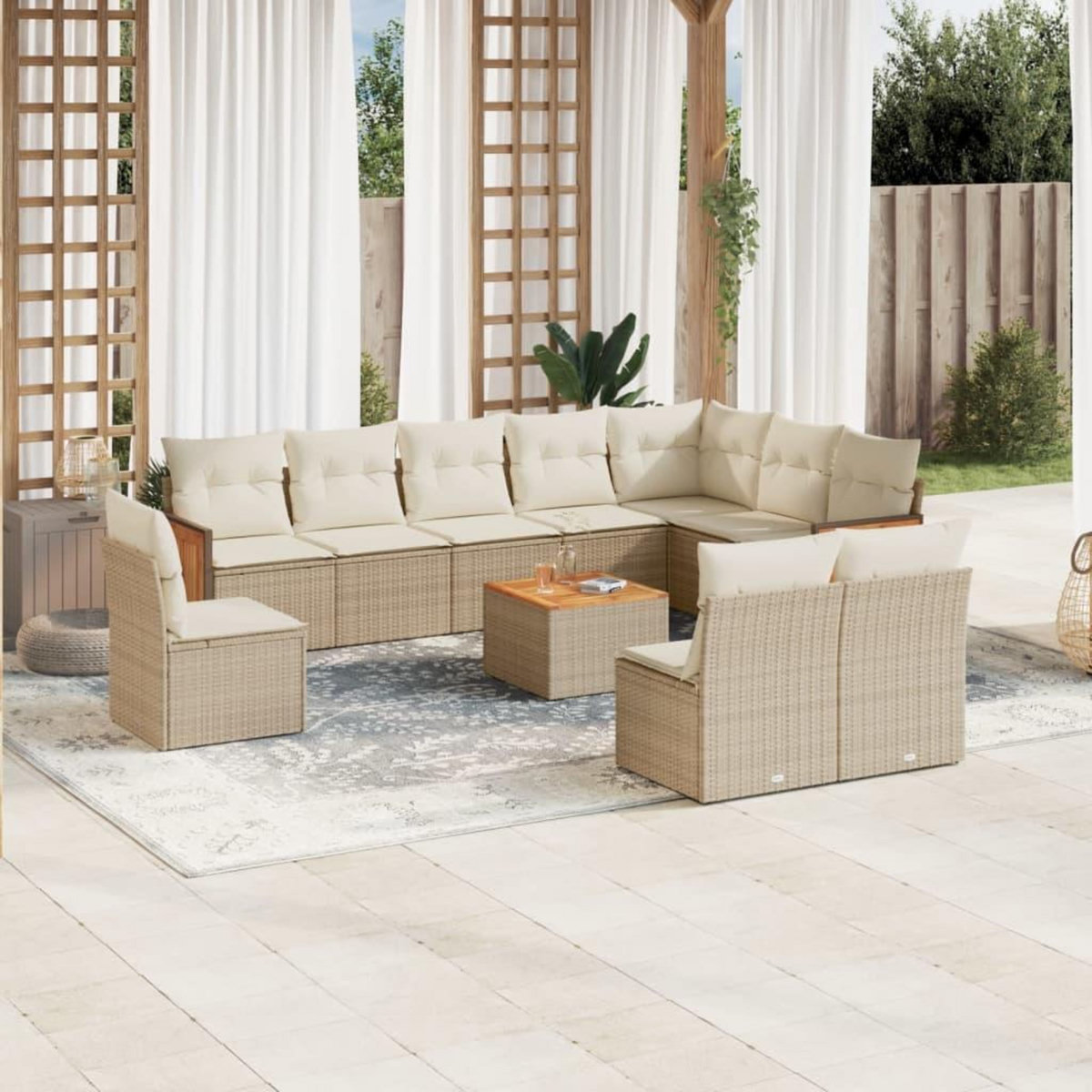VIDAXL Salon de jardin 11 pcs avec coussins beige resine tressee