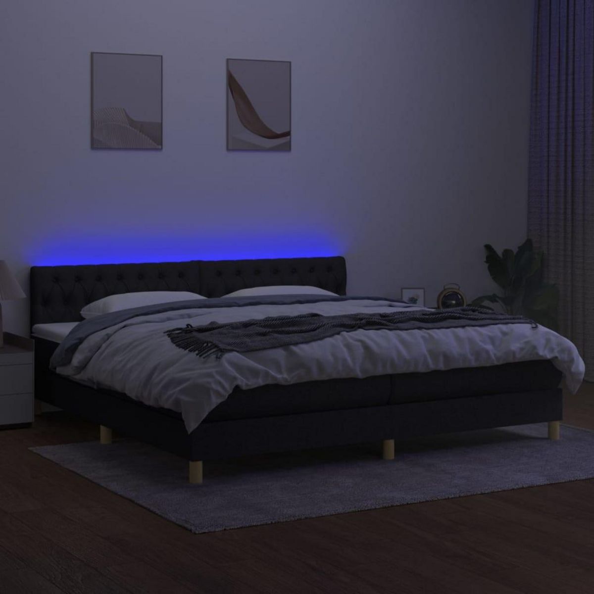 VIDAXL Sommier a lattes de lit et matelas et LED Noir 200x200 cm Tissu