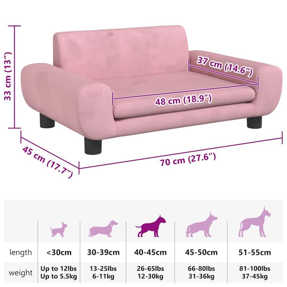 VIDAXL Lit pour chien rose 70x45x33 cm velours