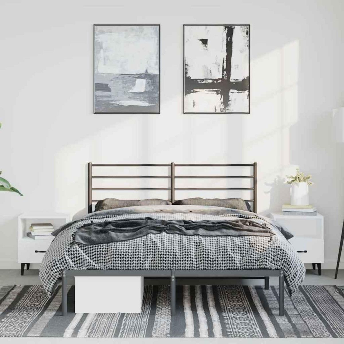 VIDAXL Cadre de lit metal sans matelas avec tete de lit noir 150x200cm