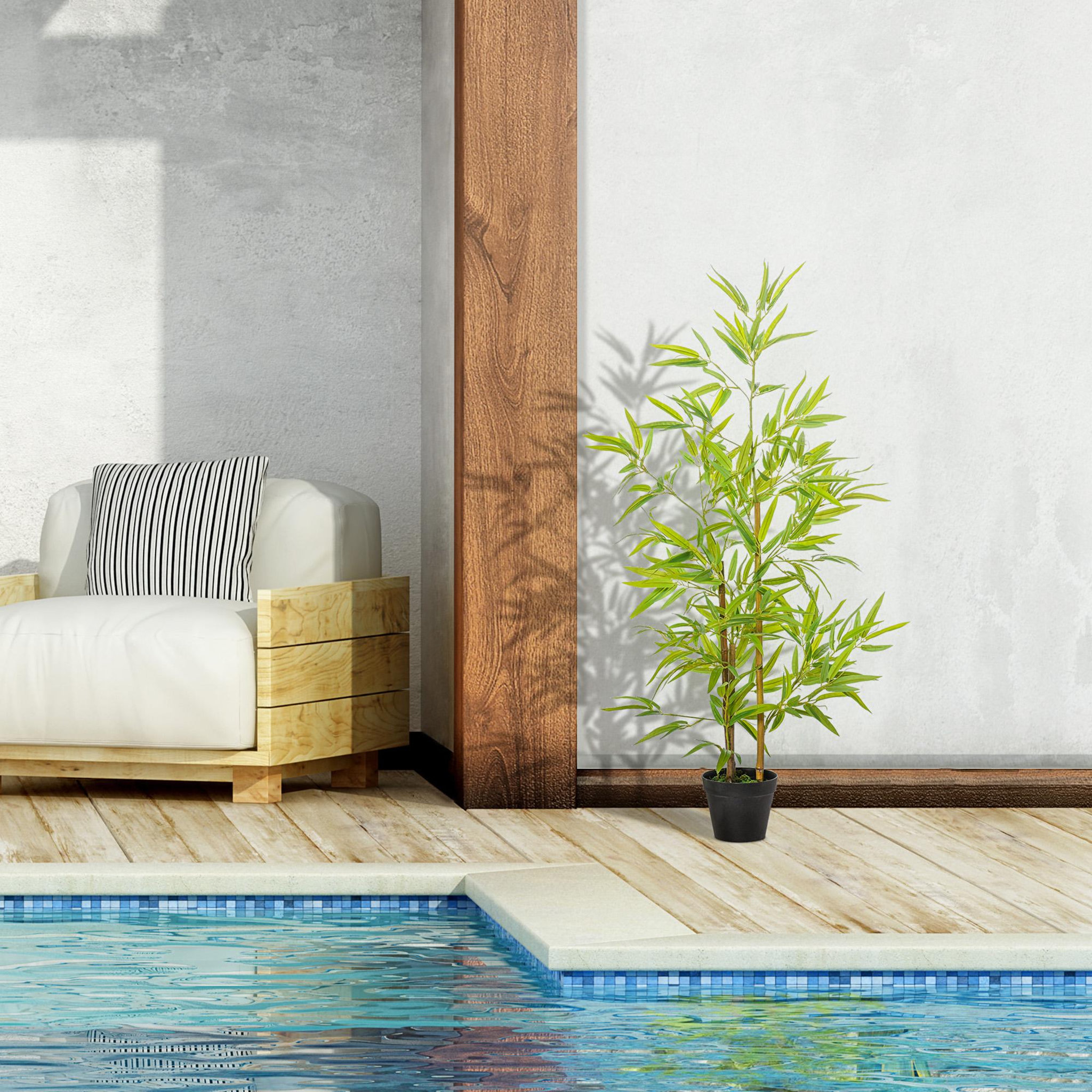 Voir la diapositive 4 : OUTSUNNY Outsunny Bambou artificiel hauteur 1,2 m 369 feuilles denses réalistes pot inclus noir avec lichen vert
