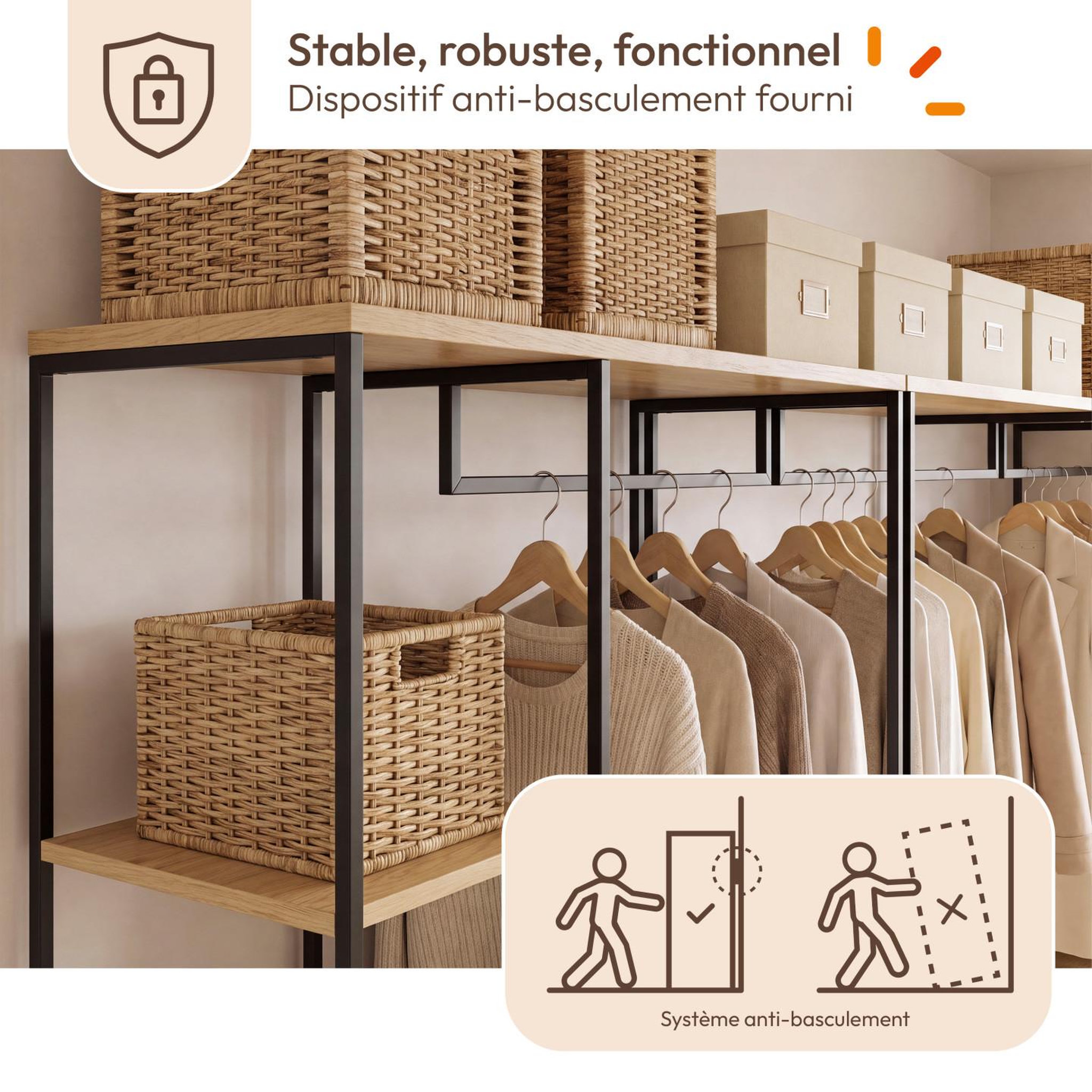 Voir la diapositive 6 : ID MARKET Dressing modulable xxl grande capacité l. 250 cm detroit design industriel