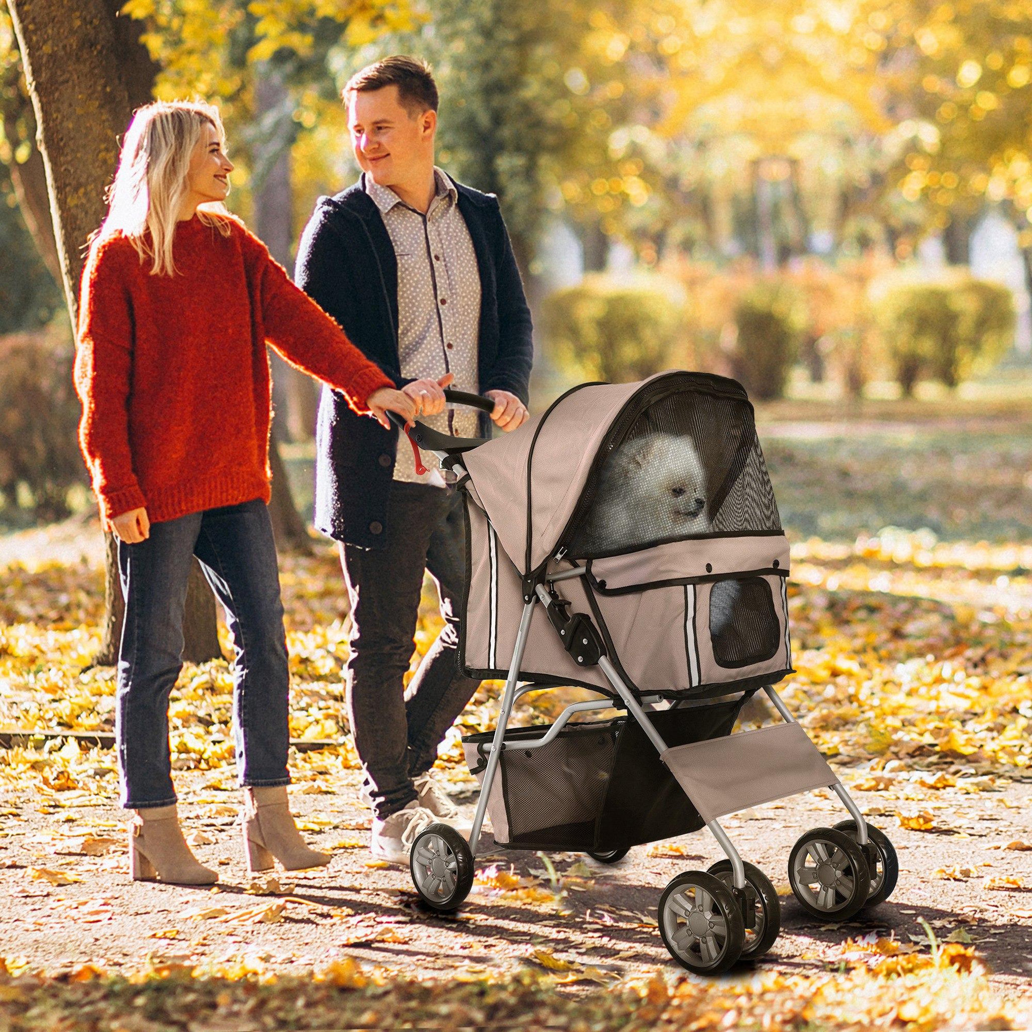Voir la diapositive 2 : PAWHUT Poussette buggy pliable pour chiens tissu 600d oxford imperméable 4 roues marron