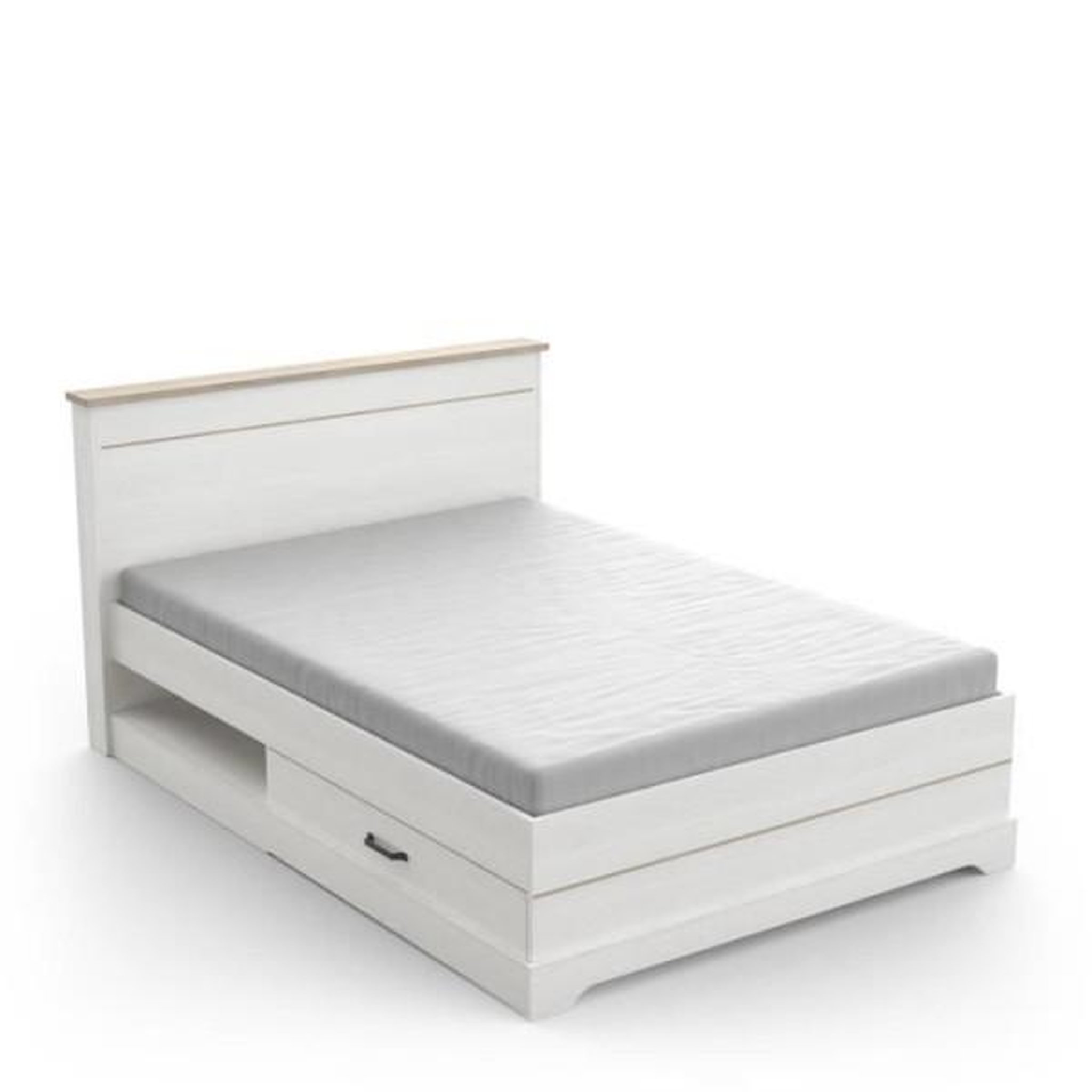 Voir la diapositive 4 : Demeyere Lit adulte COTTAGE 140x190/200 cm - Mélamine blanc et décor chene Kronberg - 2 Tiroirs- L 153,40 x P 214,70 x H 102,20 cm -