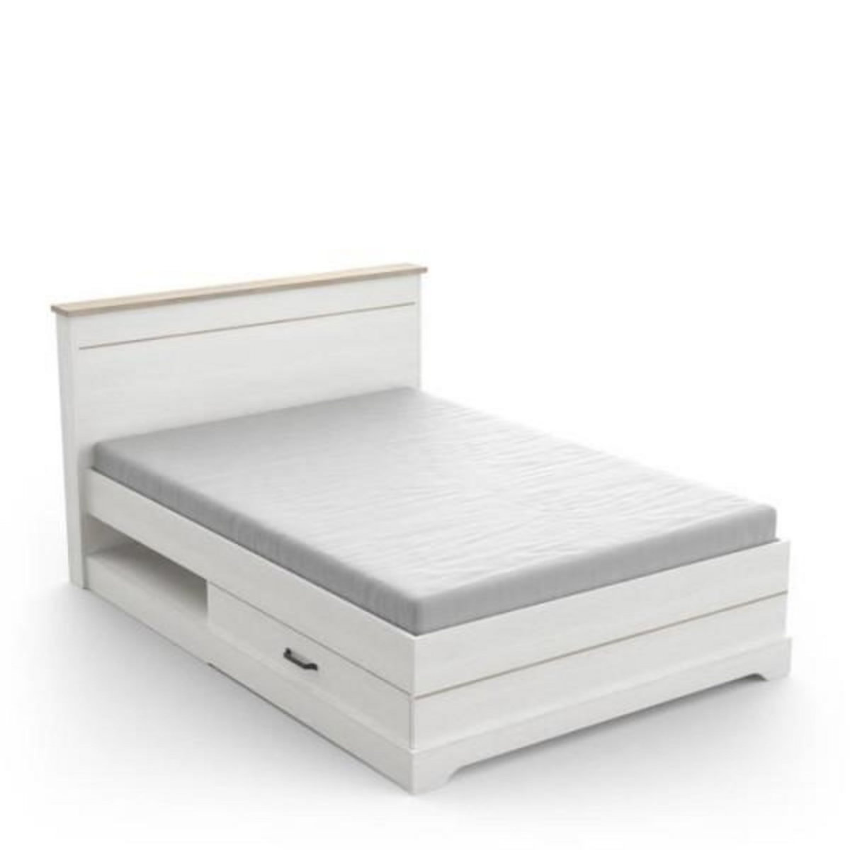 Demeyere Lit adulte COTTAGE 140x190/200 cm - Mélamine blanc et décor chene Kronberg - 2 Tiroirs- L 153,40 x P 214,70 x H 102,20 cm -