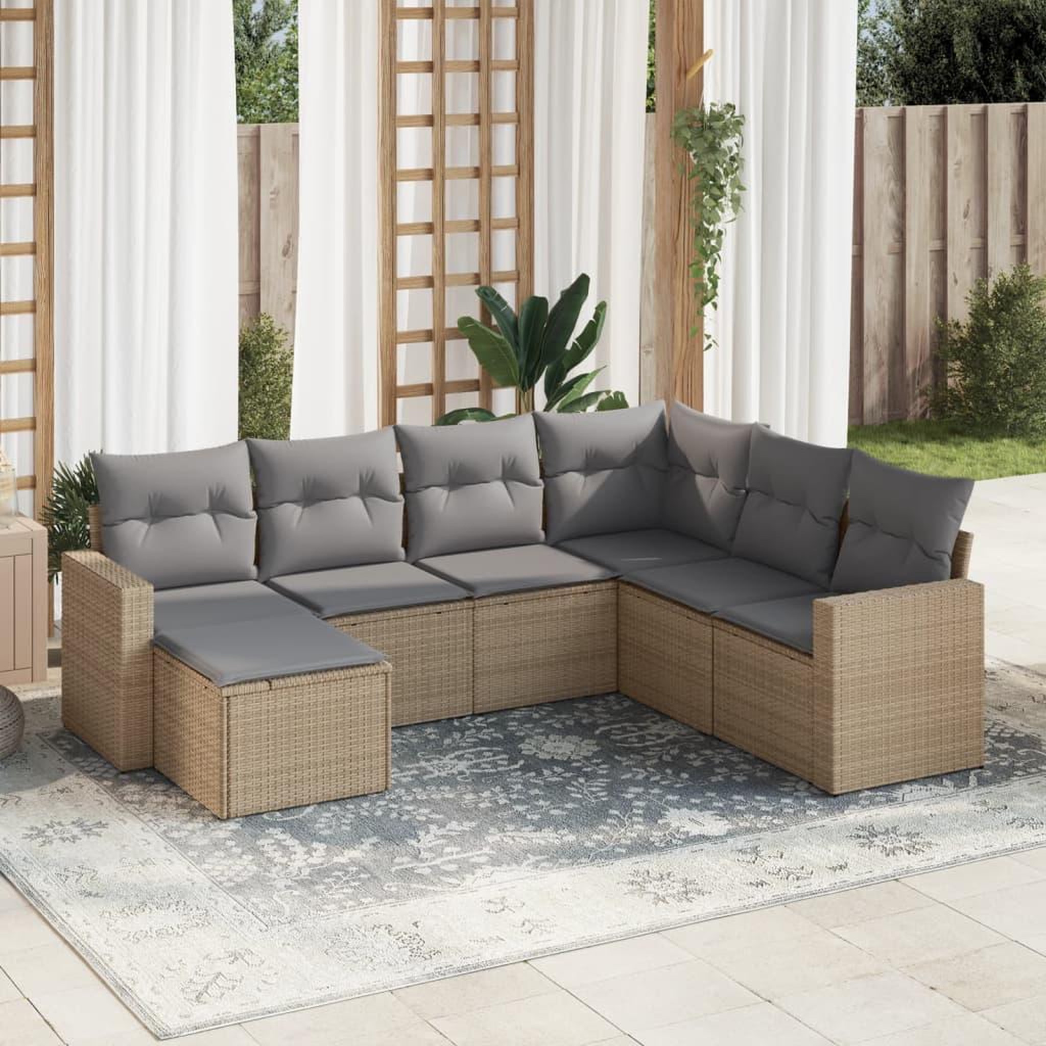 VIDAXL Salon de jardin avec coussins 7 pcs beige resine tressee