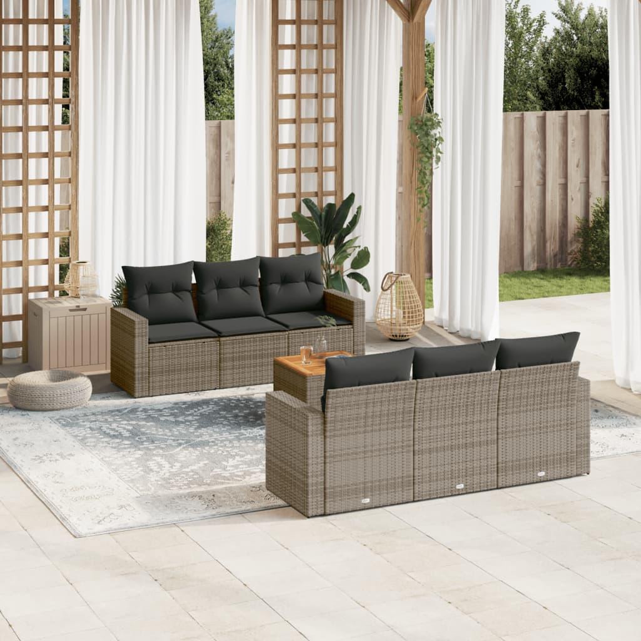 VIDAXL Salon de jardin avec coussins 7 pcs gris resine tressee
