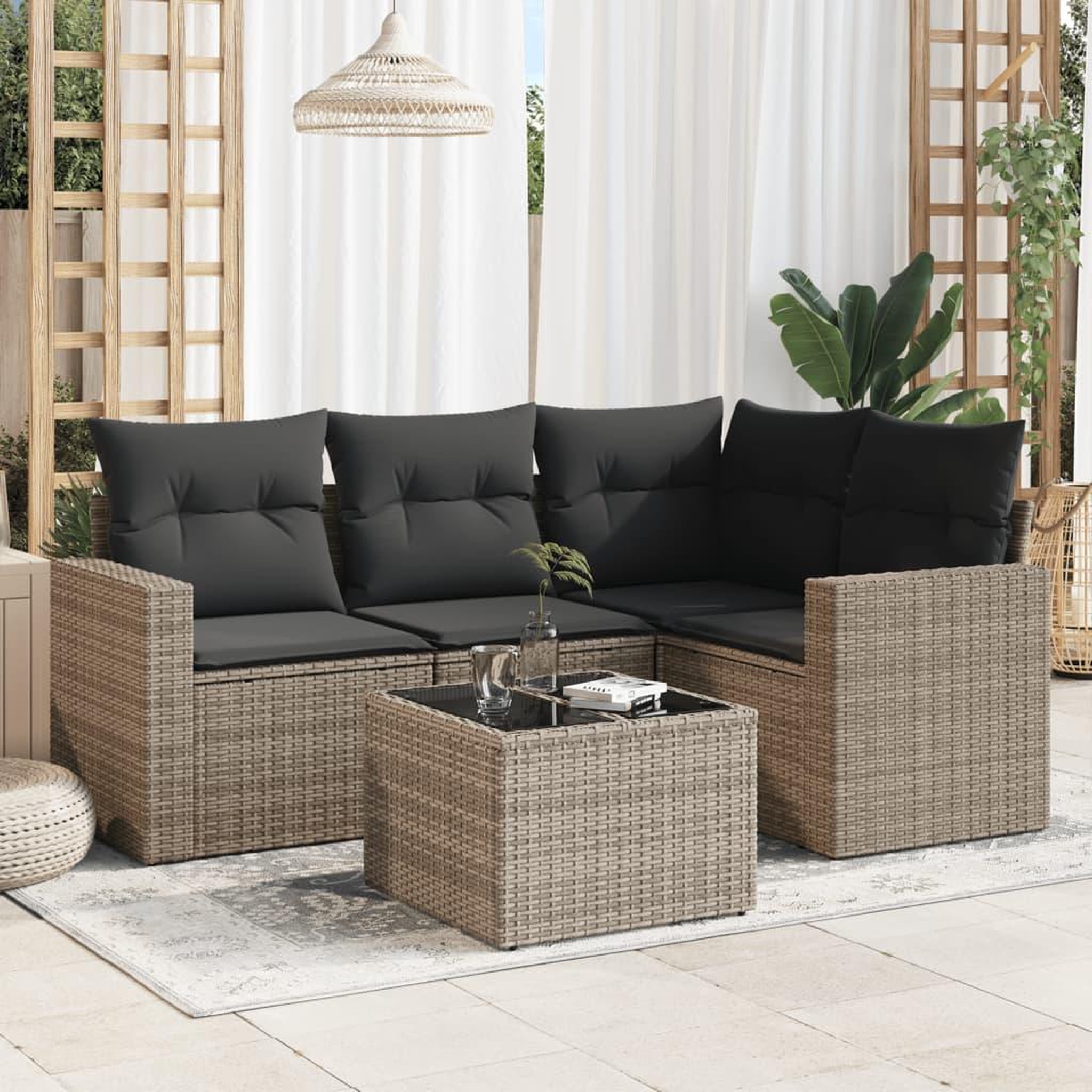 VIDAXL Salon de jardin 5 pcs avec coussins gris resine tressee